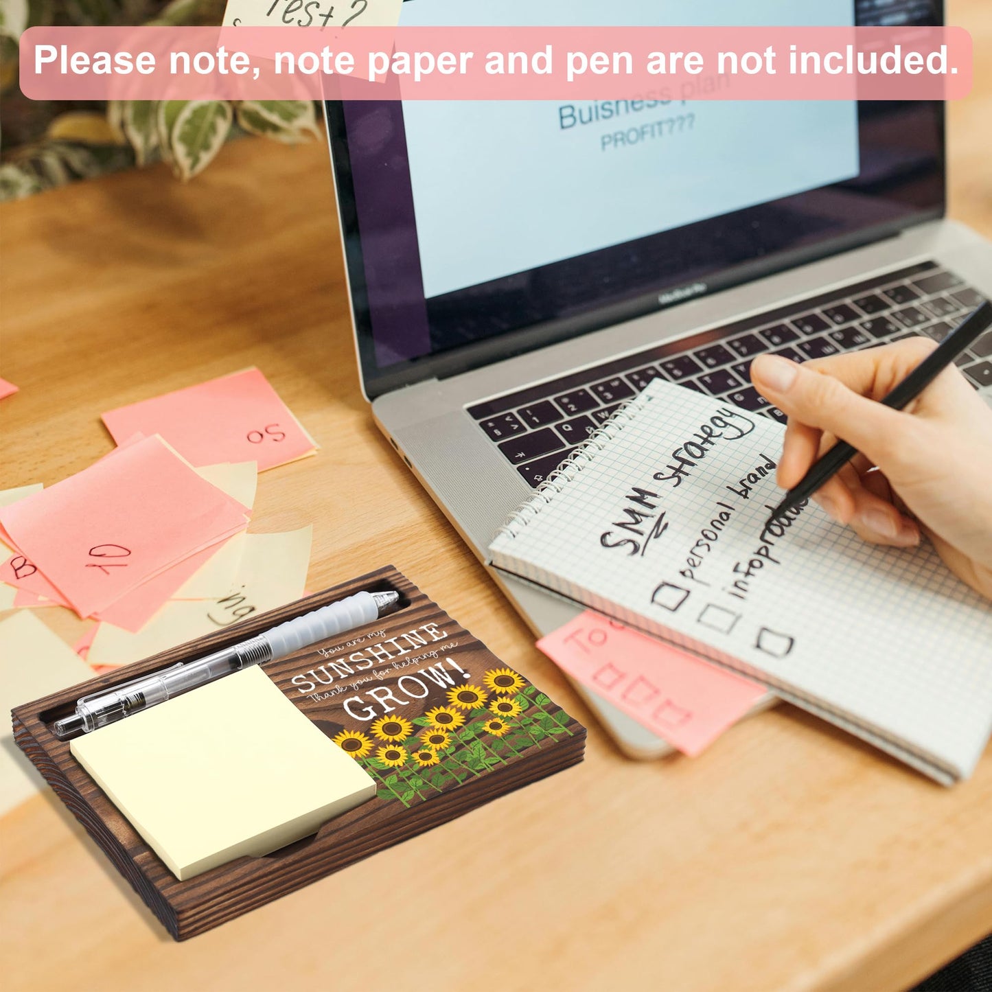 Teacher Thank You Gift Desk Organizer, Encouragement Appreciation Gift for Teacher Coworker Nurse Mentor, Wooden Sticky Note Holder Office Desk Decor - FTA752