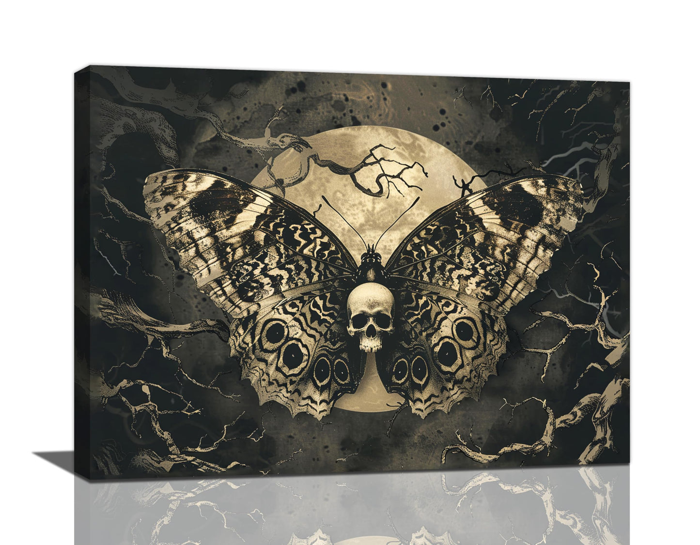 xiilo Gothic Skull Wall Art Spooky Skeleton Butterfly Pictures Decor Goth Moon Horror Canvas Painting Home Artwork Decorations for Halloween Bathroom Living Room Bedroom 16x12 inch