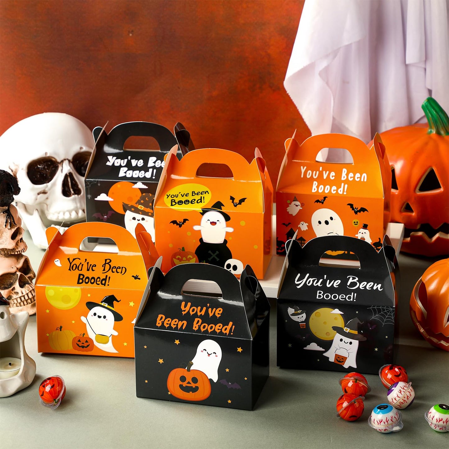 Yexiya 24 Pcs You've Been Booed Halloween Treat Box Set Ghost Pumpkin Bat Party Favors Boxes Boo Gift Boxes with Handle for Halloween Party Favor Supplies Birthday Decoration Holiday Gifts