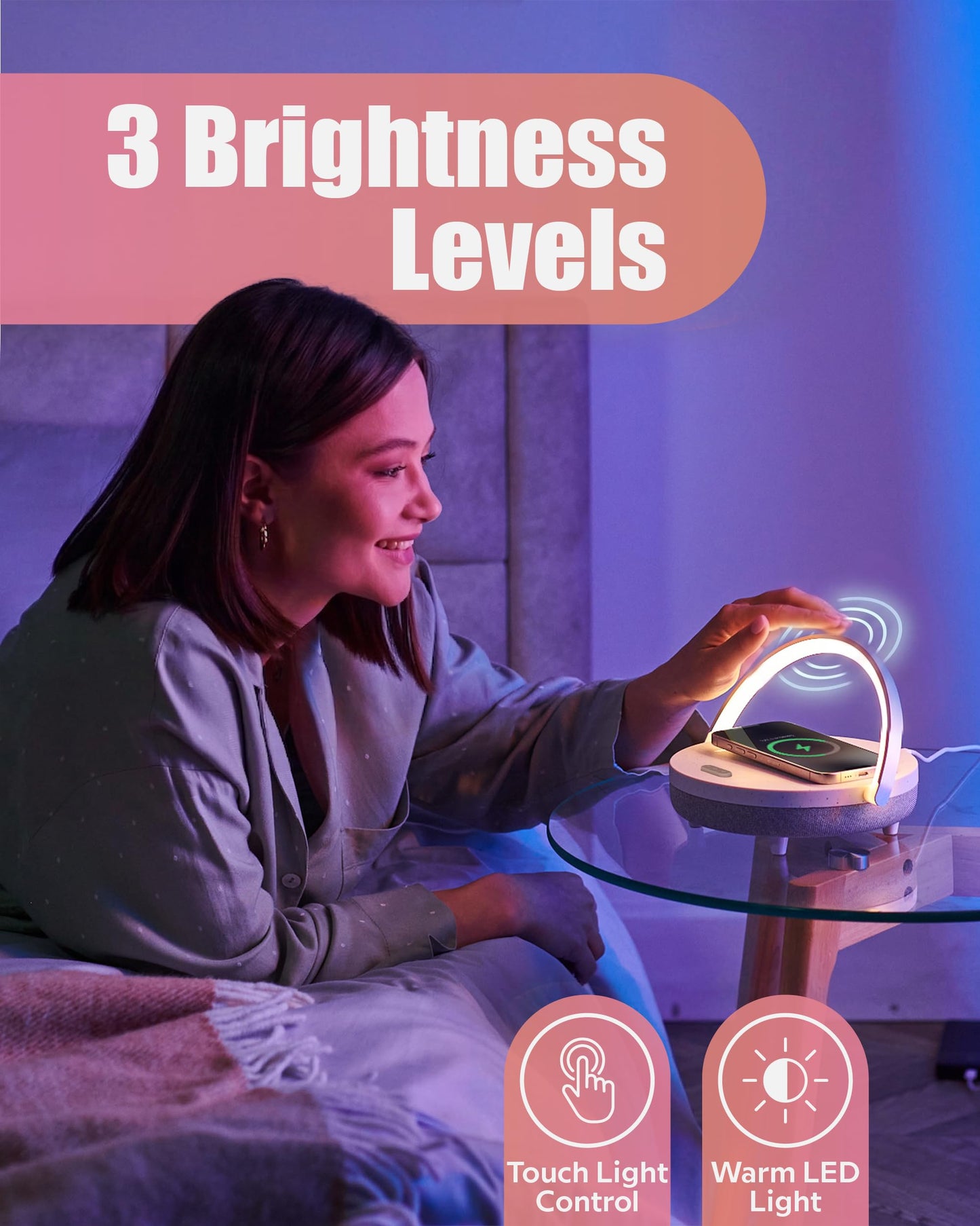 BELMAK Bedside Lamp with Wireless Charger, Birthday Gifts for Women, 6 in 1 Touch Bedside Lamp, Portable Bluetooth Speaker, Gift for Her, Mom, Dad, Mens Gifts for Birthday Unique