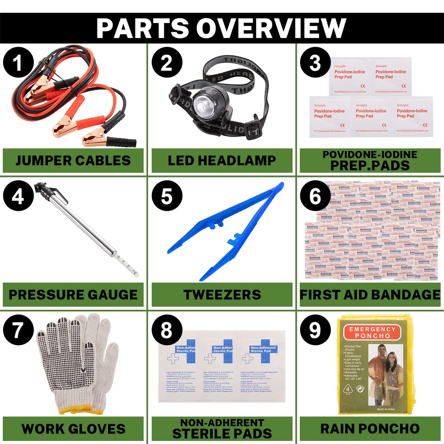 Car Roadside Emergency Kit with Battery Jumper Cables,Car Accessories for Men or Women,Automotive Safety Kit for Car,Vehicle, Truck or SUV,Gifts for Men or Him,Red