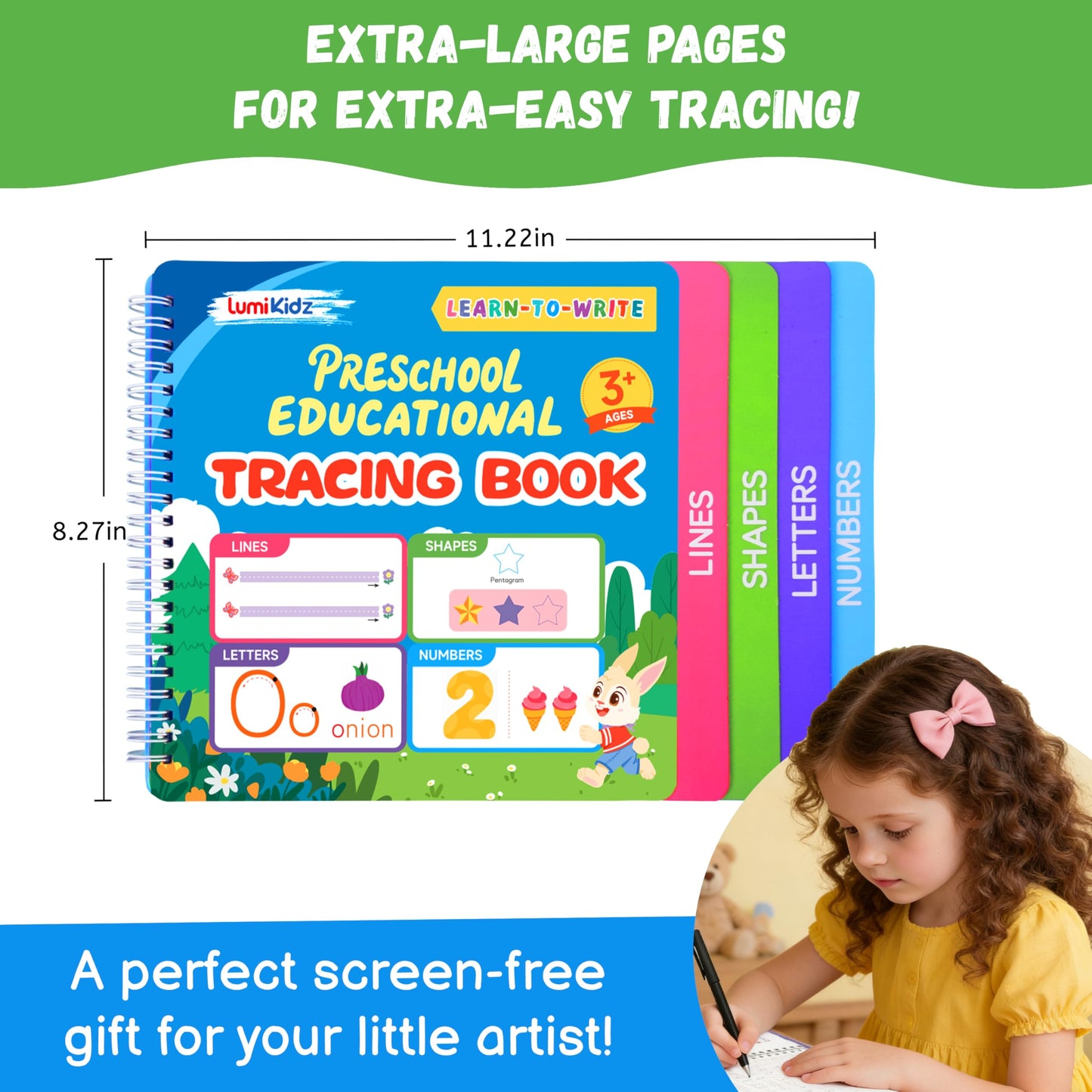 Lumikidz Preschool Learning Activities - Toddler Handwriting Practice and Tracing Books for Kids Ages 3-5, Montessori Busy Book, ABC Letter Number Workbooks, Autism Educational Gift for Boys and Girls