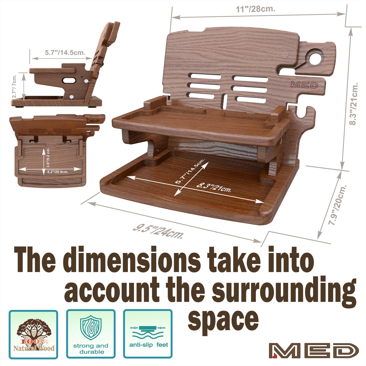 MED Wood Phone Docking Station for Men - Desk or Nightstand Organizer - Birthday Gifts for Husband, Dad - Anniversary Idea from Wife - Key Holder, Stand Wallet, Watch & Essentials (Dark Walnut)