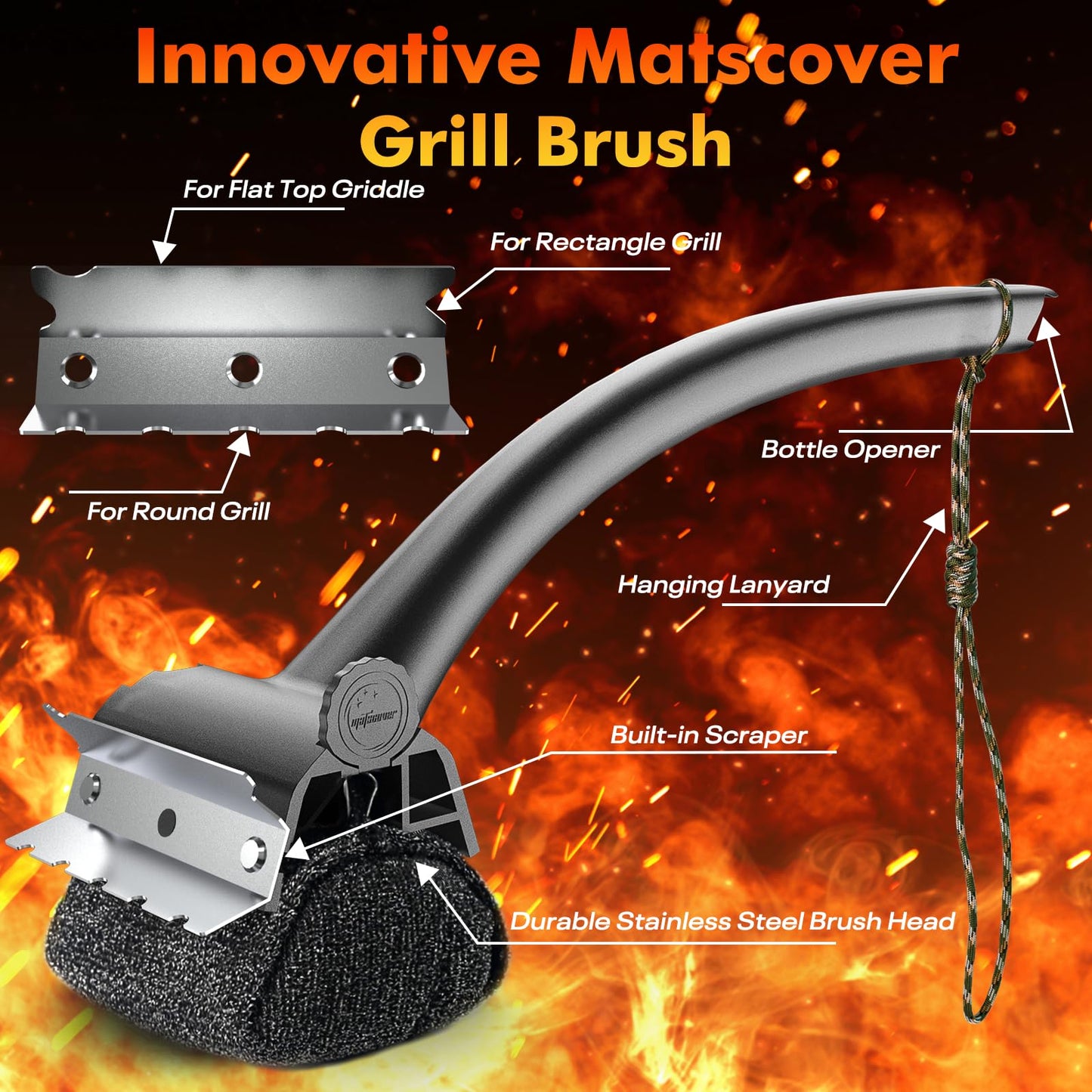 BBQ Grill Brush Bristle Free - Grill Cleaner Brush with Replaceable Heads for Cast Iron/Stainless Steel Porcelain/Gas/Charcoal Grates, Safe Grill Brush for Outdoor Grill, Grill Scraper Cleaning Brush