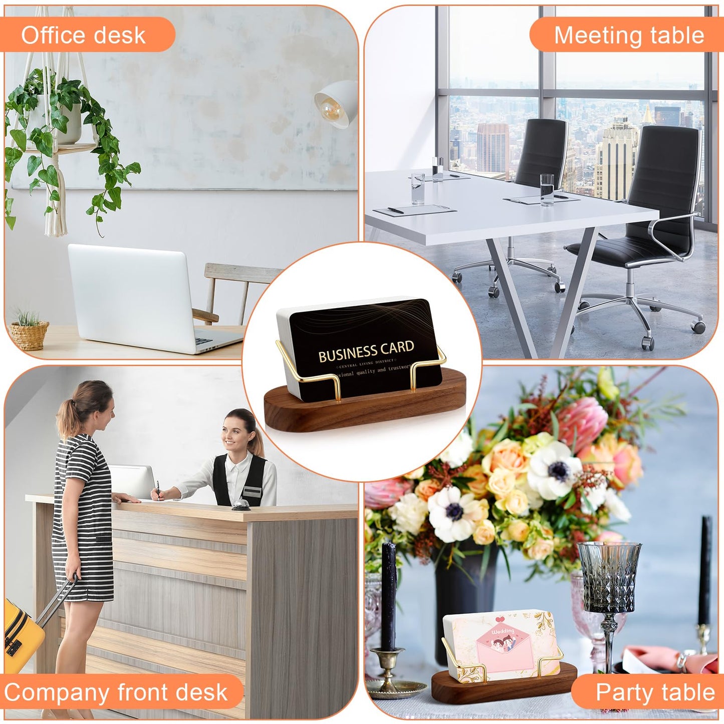 Amyhill 2 Pcs Wood Business Card Holder for Desk Wooden Business Card Display Stand Postcard Organizer for Office Home Desktop(Brown)