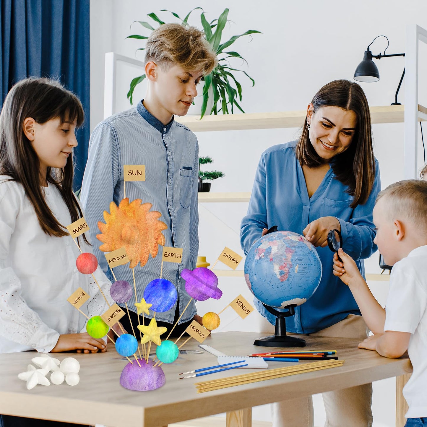 100 Pieces Solar System Model Foam Ball Kit Includes Mixed Sized Polystyrene Balls Toothpick Flag Bamboo Sticks Painting Brushes for School Science Project DIY Planet Handcraft