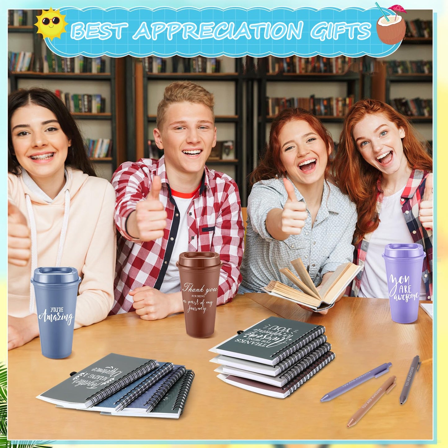 Teenyyou 60 Pcs Employee Appreciation Gift Set, 16oz Tumbler with Lid Notebook Pen Bulk Thank You Gift Holiday Party Favor for Teachers Office Coworker Teacher Staff Team (Dark Color,Classic Style)