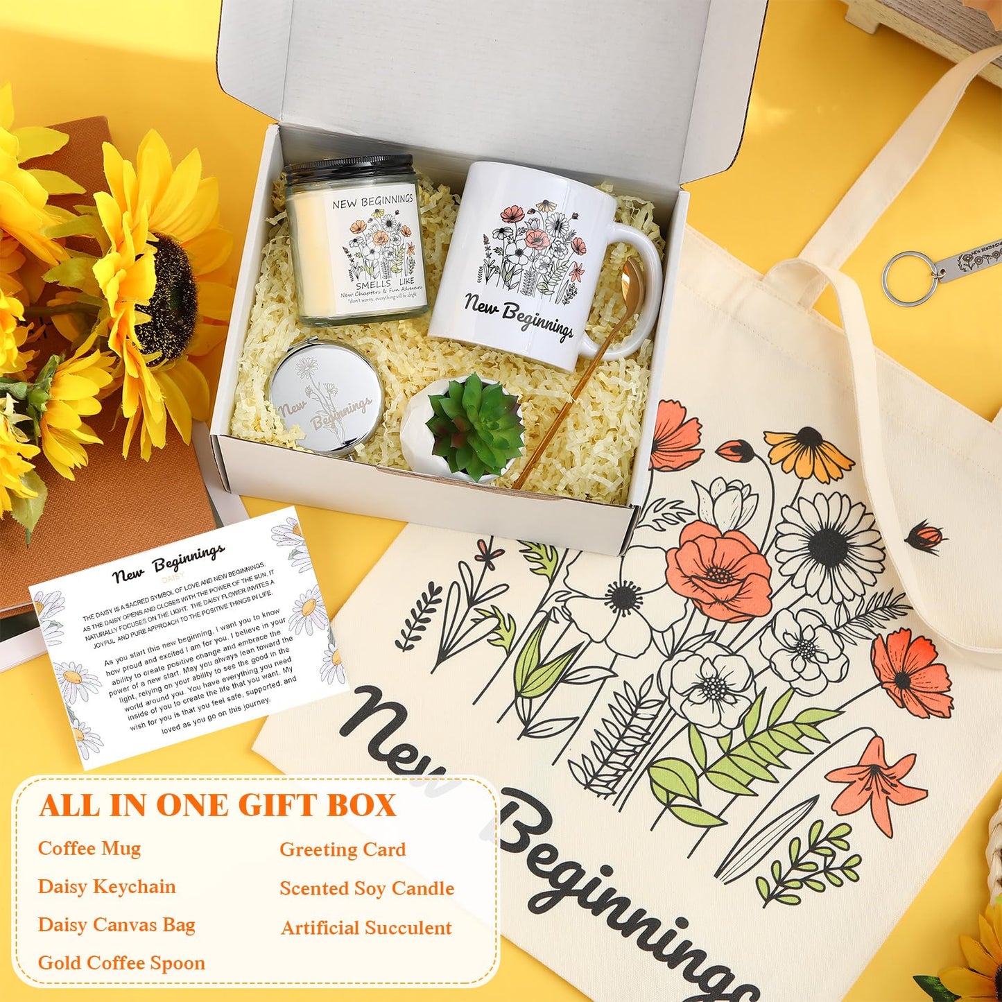 Yeyeplum New Beginnings Box Gifts for Women Daisy Farewell Leaving Away Gifts for Coworkers, New Job Retirement Goodbye, Good Luck Leaving Job, Breakup, Divorce for Friends