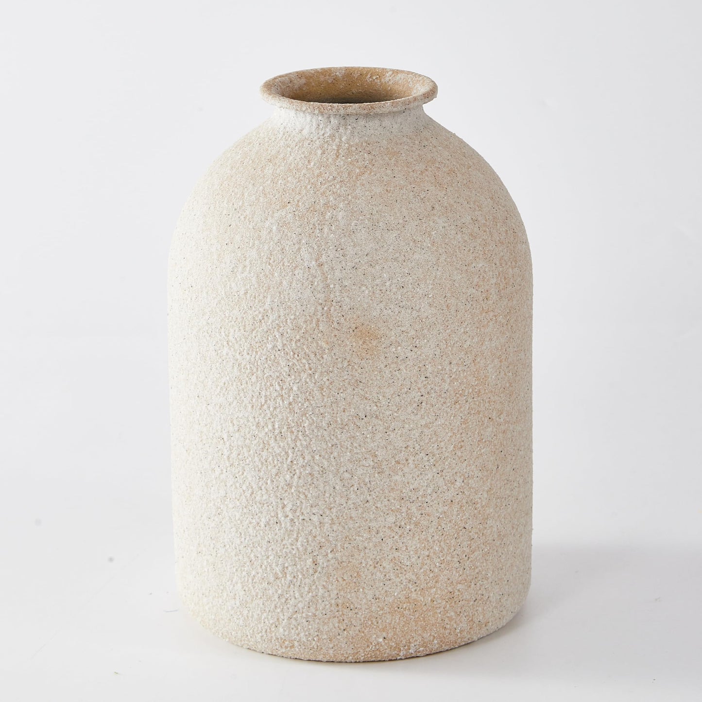 Ganwu Beige Metal Vase, Textured Speckled Beige Decorative Vase, Modern Minimalist Tall Round Vase for Living Room, Bedroom, Entryway & Table Decor