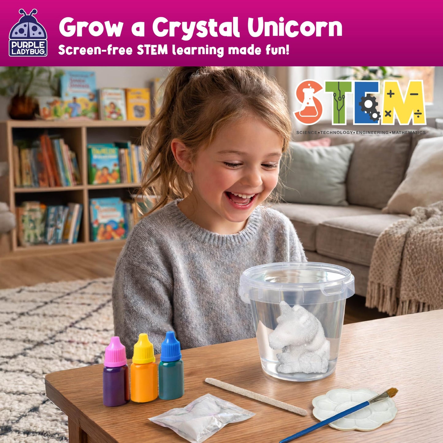 Crystal Growing Kit-Birthday Gifts for Kids Ages 8 9 10 11 12, Crystal Making Experiment for Girls, Grow Your Own Unicorn Crystal, STEM Kit for Girls, Fun Summer Vacation Science Activity for Kids