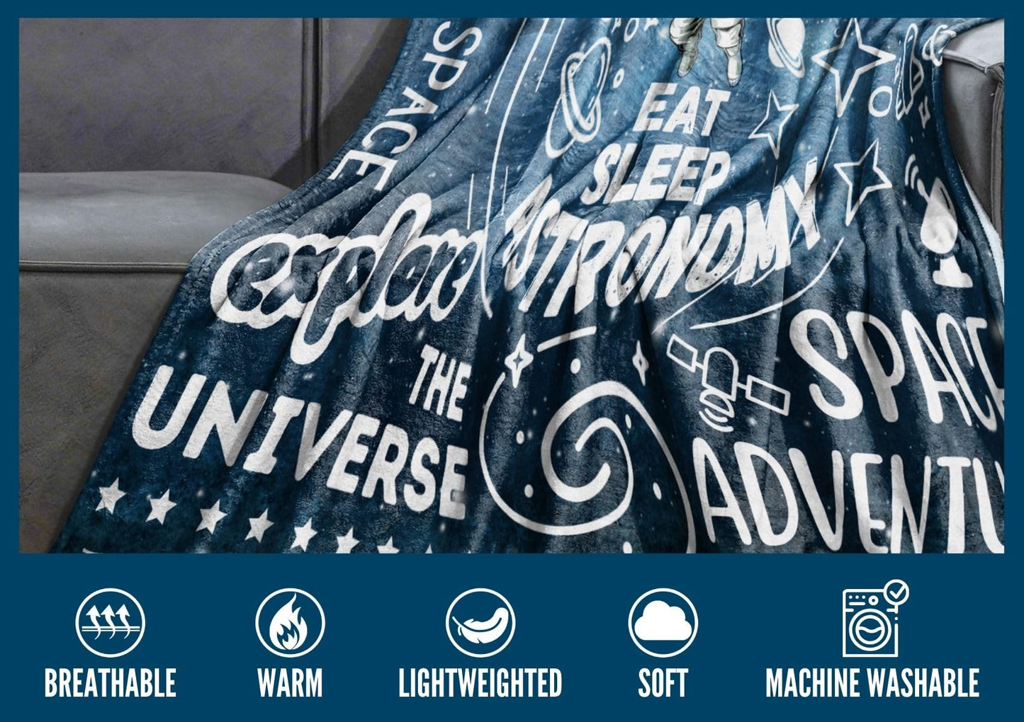 Huglanket Space Gifts for Boys Teen - Give Me Some Space Astronaut Blanket - Astronomy Flannel Plush Throw 50x65 Inches