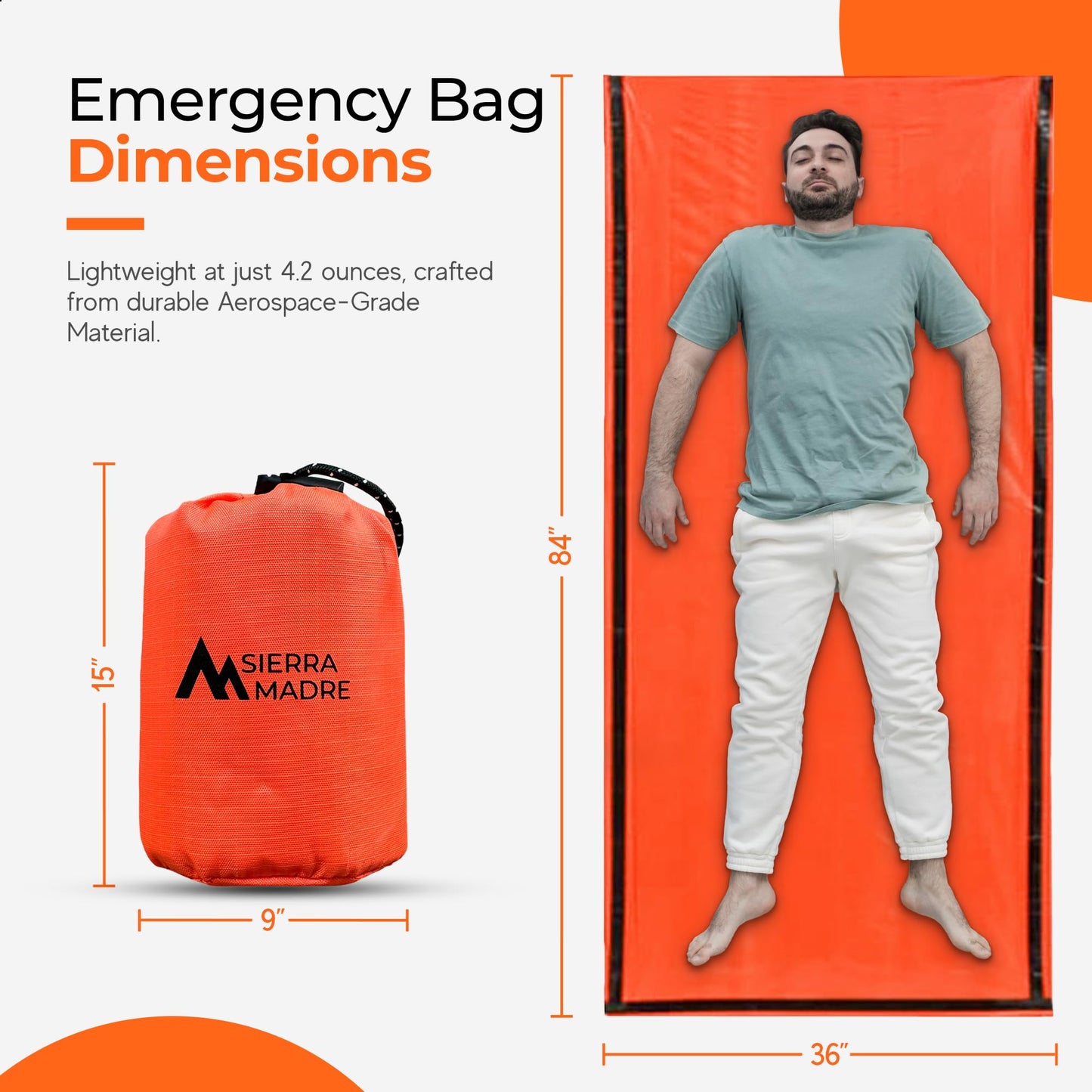 Sierra Madre Emergency Sleeping Bag – Ultralight, Waterproof Mylar Thermal Bivy Sack Tent for Hiking, Bug-Out Bags, Survival Kits – Emergency Survival Space Blanket for Heat Retention 2 Pack
