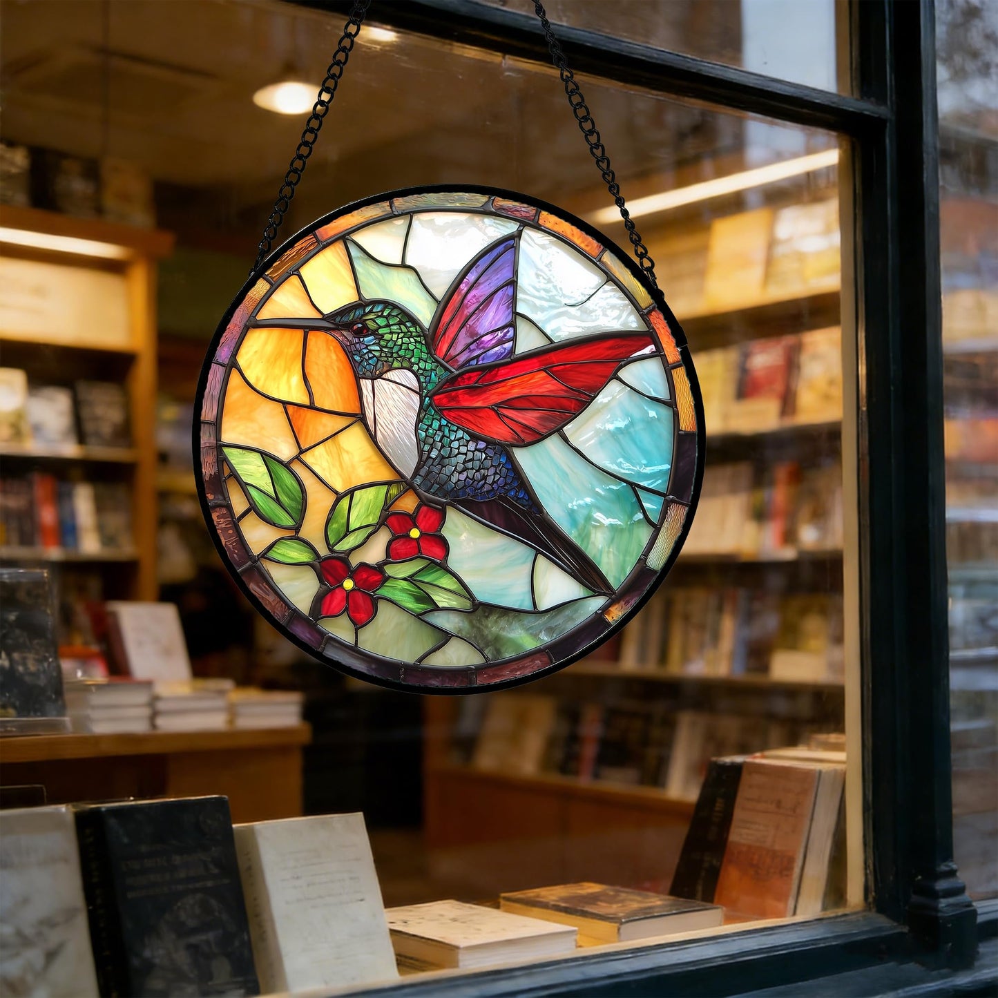 DASTOLL Stained Glass Window Hanging, Hummingbird Gifts Sun Catchers Diamond Glass Panel Hangings Birds Suncatcher Decor for Birthday for Women, Men, Wife, Aunt, and Mom 9.8X9.8IN