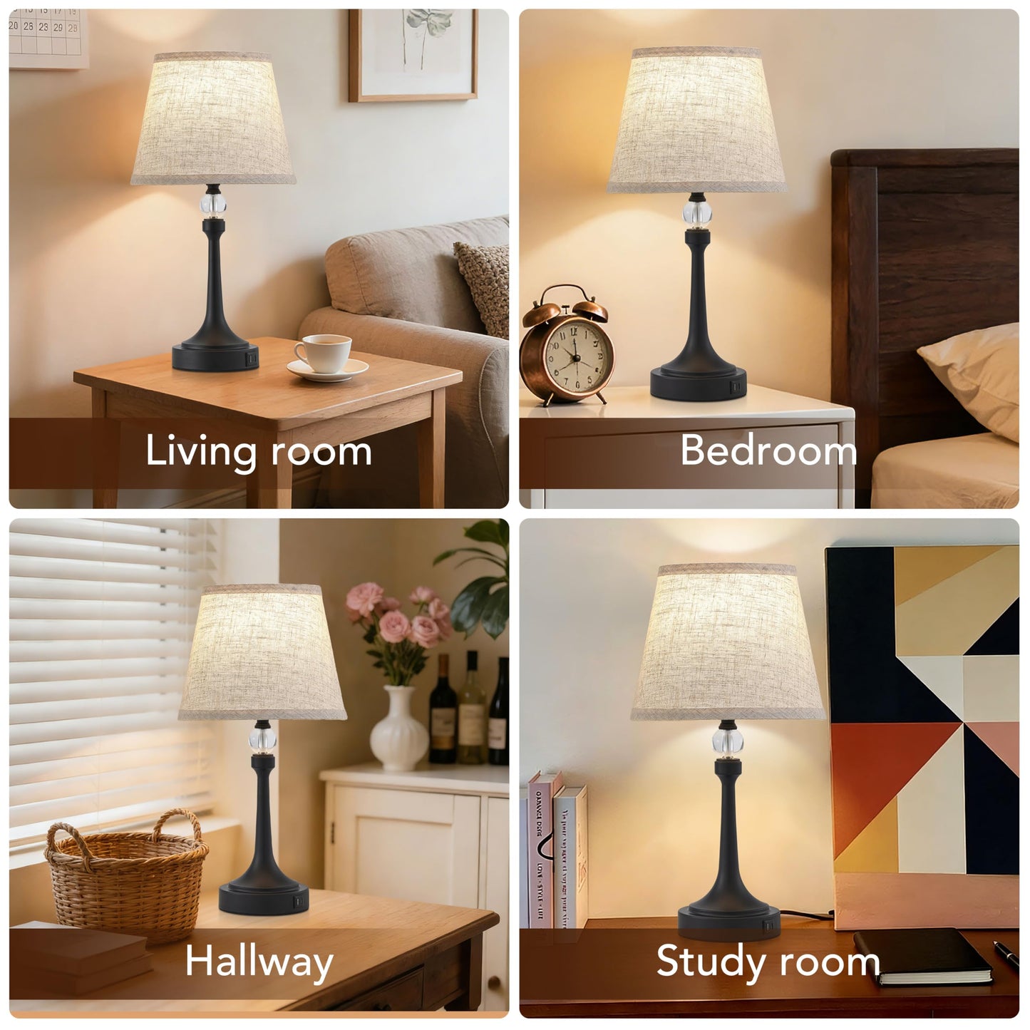 Leasgy 19.7'' Touch Table Lamps for Living Room, Small Lamp for Bedroom with USB C+A Ports, Dimmable Touch Lamps, Reading Desk Lamp for Office, Metal Bedside Lamps, Bulb Included, 1pcs, Black