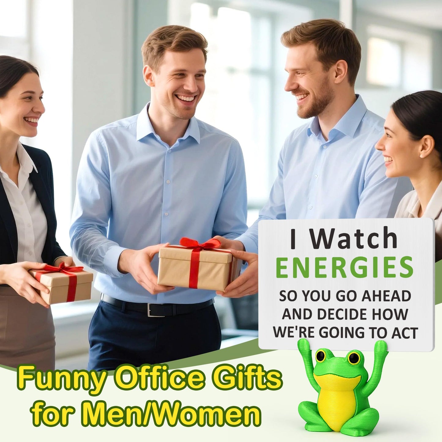 Positive Energy Inspirational Gifts for Women Best Friends, Funny Frog Desk Decor Sign, Emotional Support, Self Care, Stress Relief Gifts for Coworker Boss Workmates, Sassy Sarcastic Office Gift