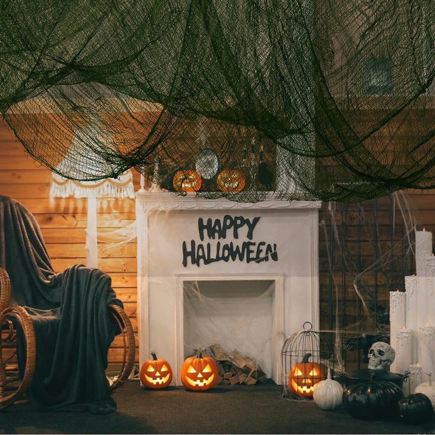 Halloween Green Creepy Cloth 79 X 197 Inch Green Spooky Scary Gauze Spooky Fabric Cloth for Haunted House Halloween Party Doorways Outdoors Decoration