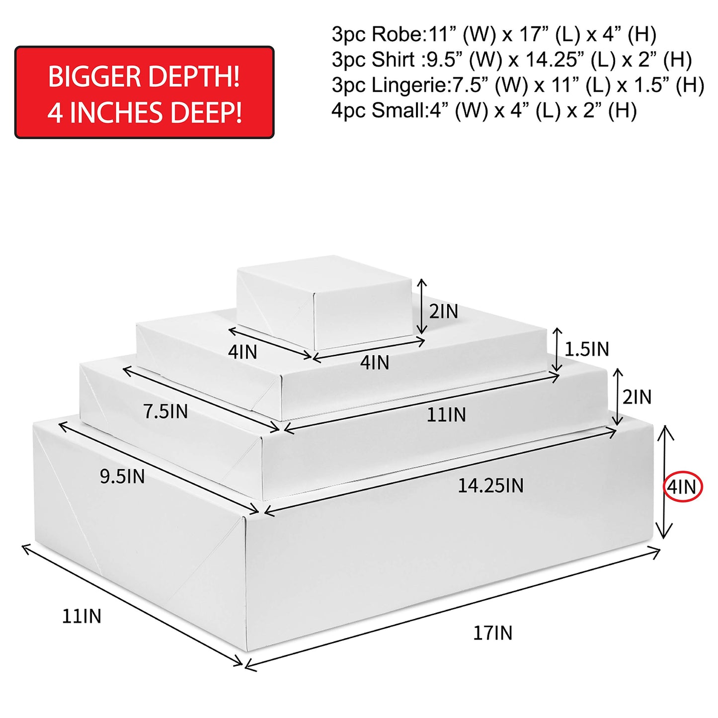 MOMONI Premium 13 Piece White Gift Boxes with Lids of Assorted Sizes with 4 inch Deep Robe Wrapping Boxes Set for Wrapping Christmas Gifts, Birthday, Holiday
