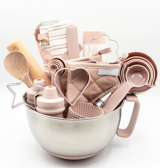 Ultimate Baking Kit for Kids - Kids Baking Set with Child Sized Utensils - Includes Apron, Oven Mitts, Silicone Mats & Liners - Perfect Cooking Set for Ages 8-12 - Gift for Children – Pink