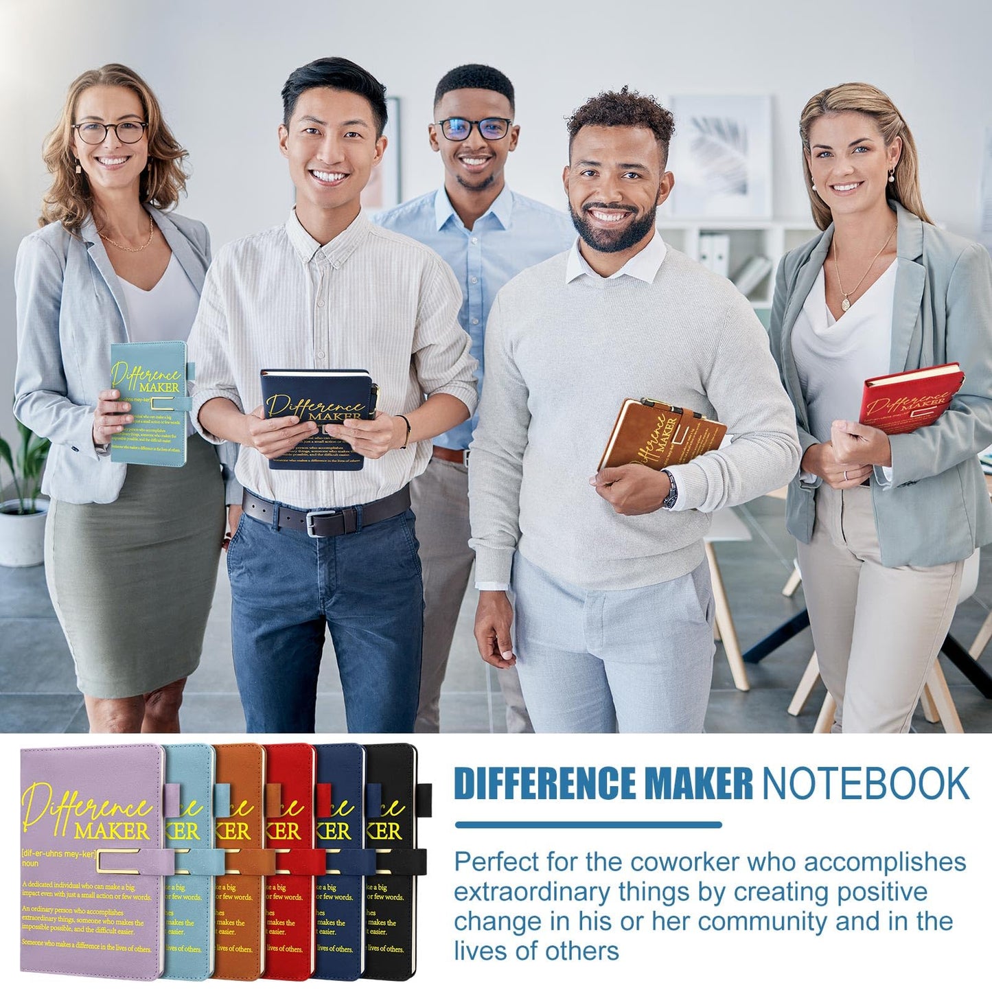 Chuangdi 6 Sets Difference Maker Gifts Employee Appreciation Gifts Bulk A5 Leather Journal Notebook with Metal Buckle Ballpoint Pen Thank You Inspiration set for Women Men Teachers Coworker Manager