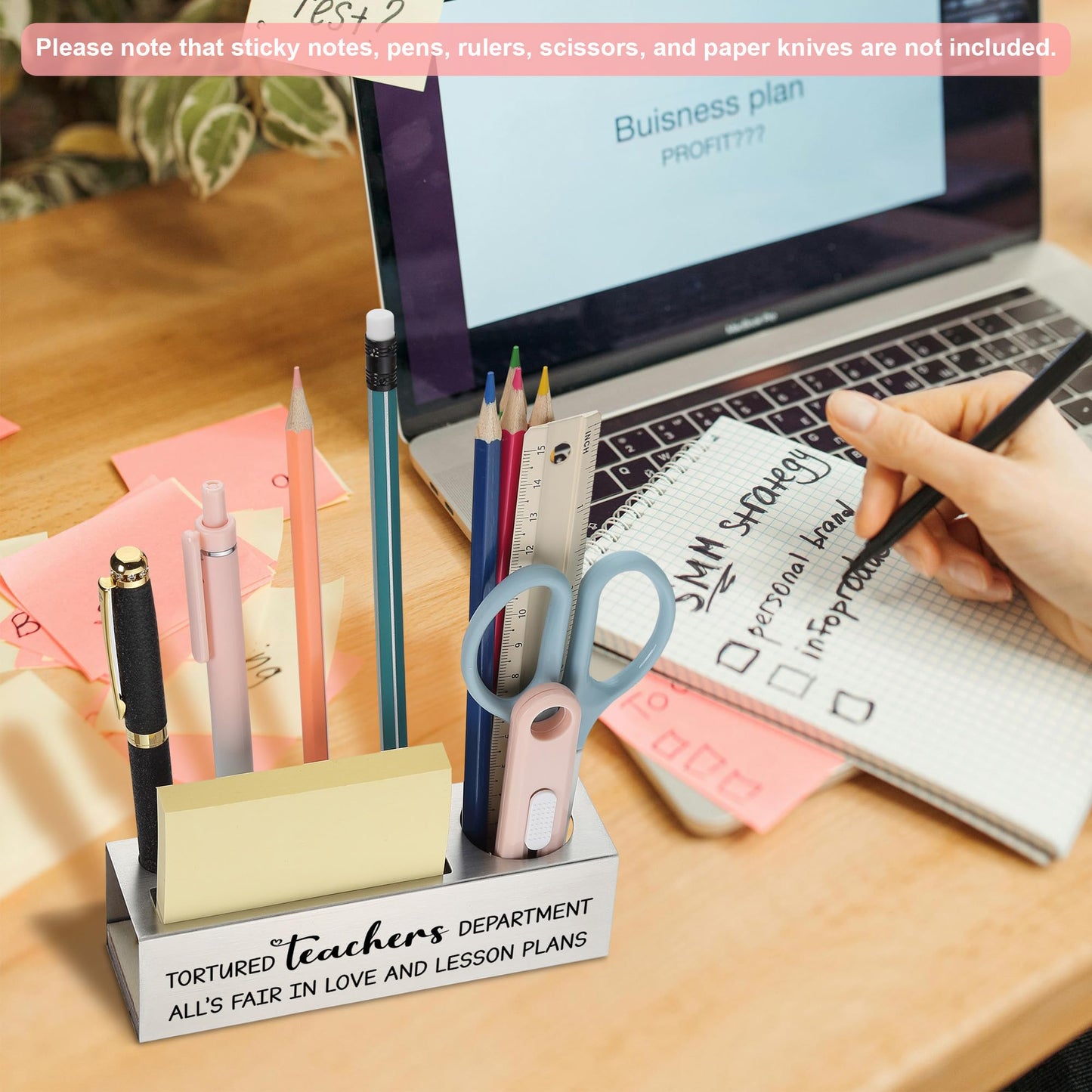 Funny Teacher Pencil Holder Desk Organizer, Tortured Teachers Department Quote, Appreciation Gift for Women Men, Stainless Steel Office Supply Caddy for Classroom Decor, Laser Engraved - FBA399