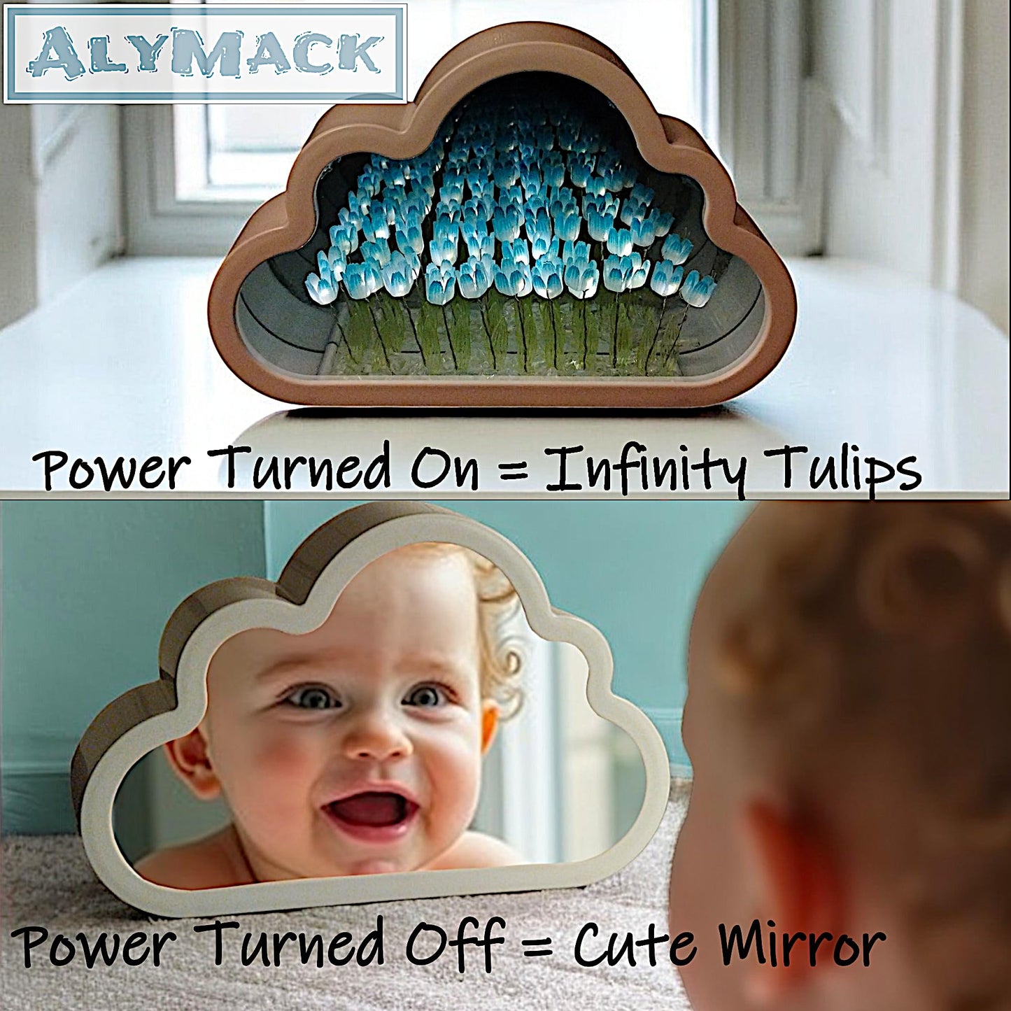 ALYMACK Handmade Tulip Lamp Fully Assembled - Flower Night Light Cuteness Lamps - Tulip and Rose Infinity Mirror in a Glass - Gift for Women or Girl - Lampara de Tulipanes Infinitos (Blue, AA)