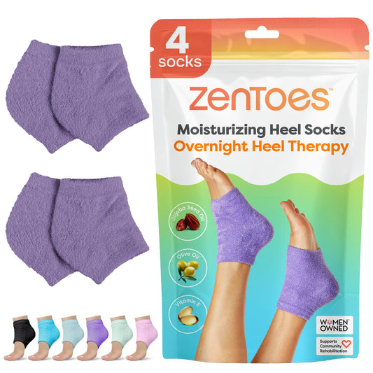 ZenToes Moisturizing Socks for Cracked Heel Treatment, Vitamin E, Olive Oil and Jojoba Oil Infused Heel Socks, Spa Gifts for Women, Mothers Day Gifts (Fuzzy Lilac Purple, Regular)