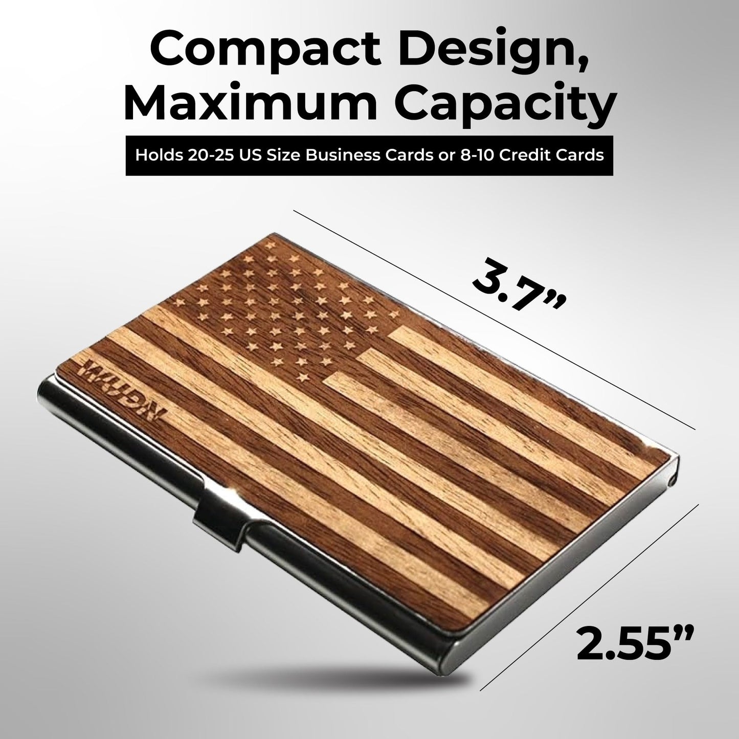 WUDN Handcrafted Business Card Holder Wallet For Men and Women | Holds Up to 20-25 B-Cards or 8-10 Credit Cards | Wooden & Stainless Business Card Case with Buckle Closure, Made in Idaho, USA.