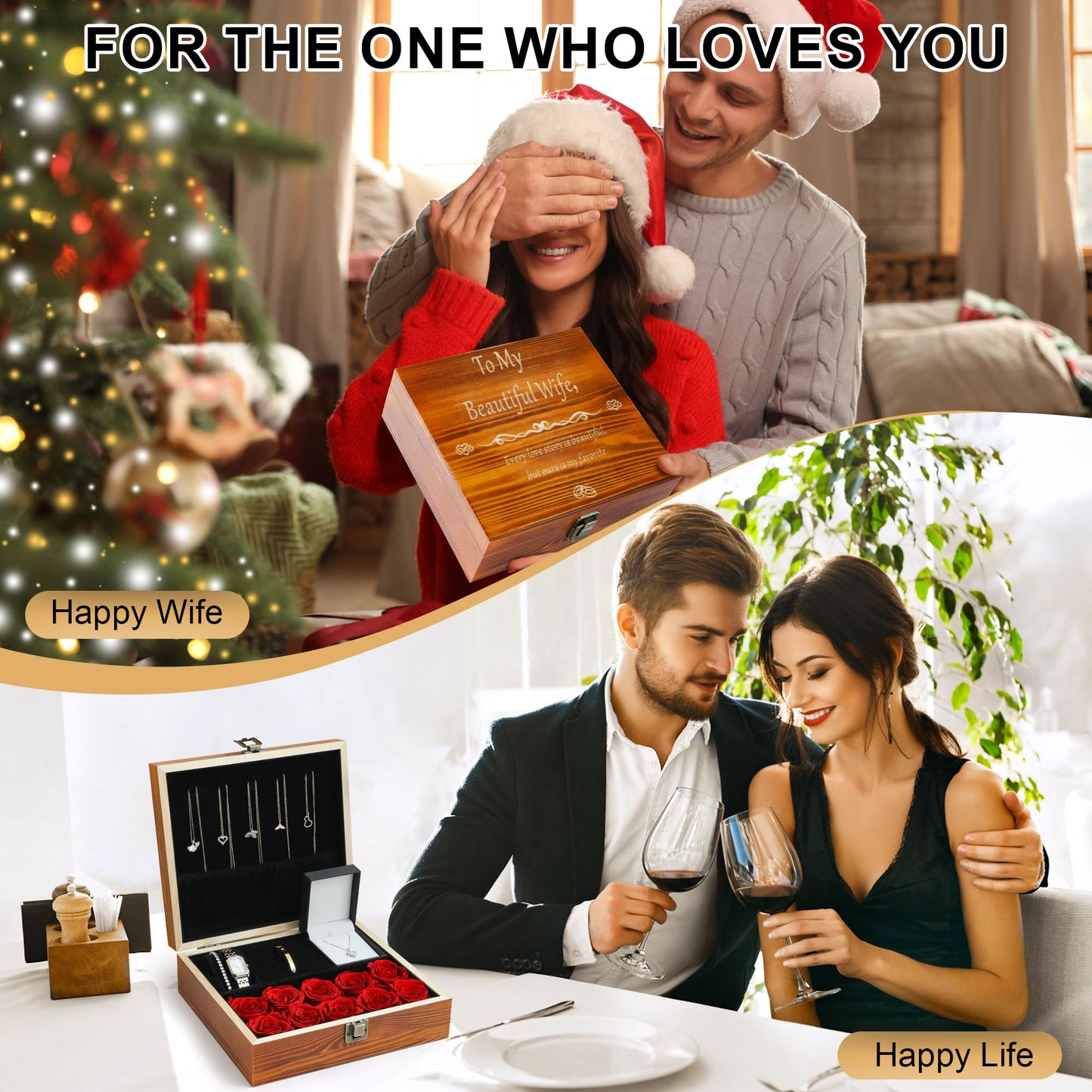 Gifts for Women Jewelry Set, 925 Silver Moissanite Necklace, Gold Watch Stainless Steel Bangle with Eternal Roses Wooden Gift Box Ideal for Mother's Day Birthday Anniversary Christmas Valentine's Day Wife Gift