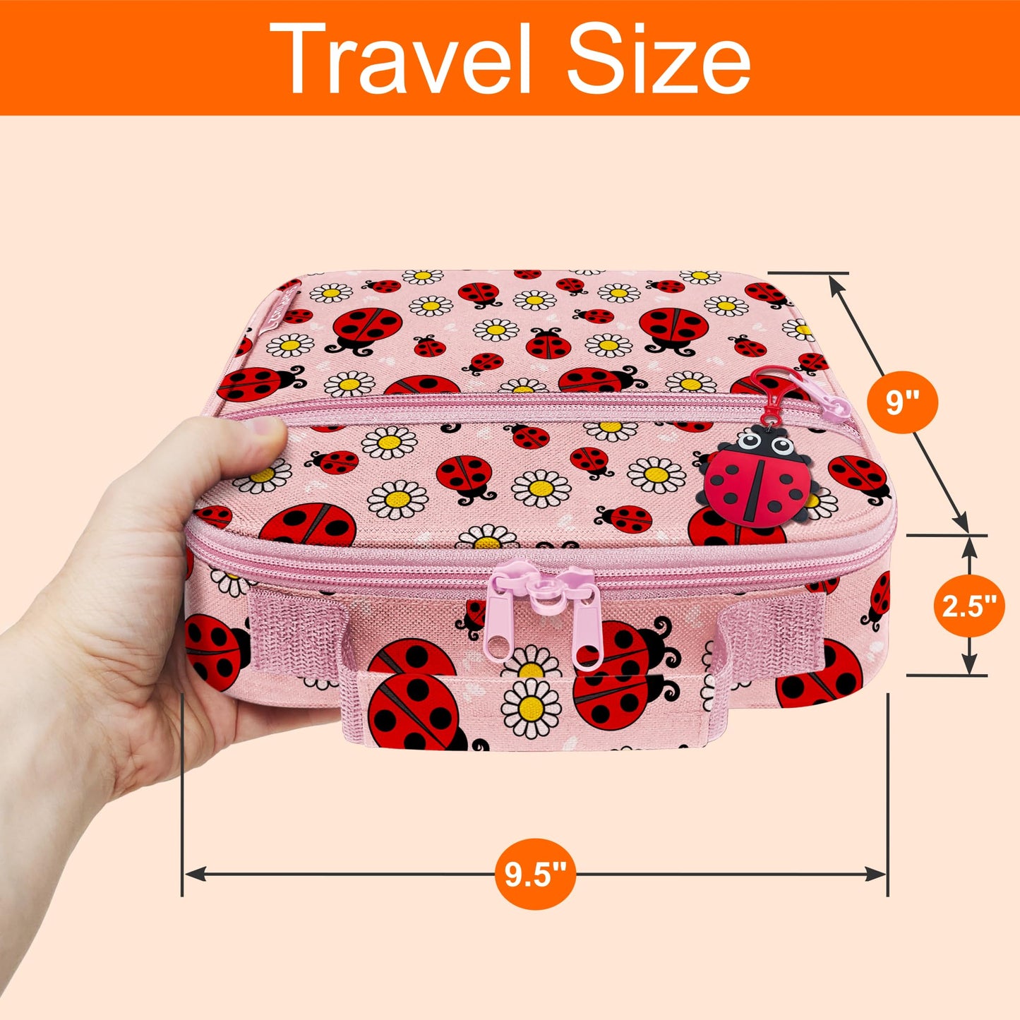 StarPlus2 Medium Travel Pill Bottle Organizer, Child Medicine Bag with Zipper Toy, Carrier for Kids Medications and Medical Supplies - Lady Bugs