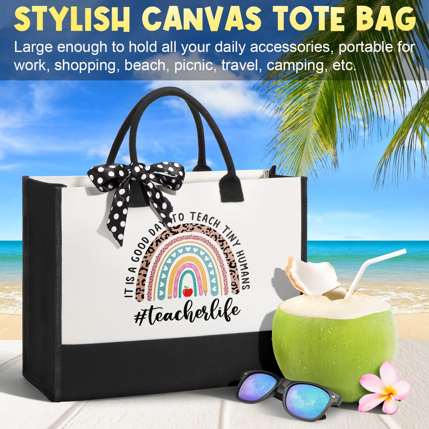 Best Teacher Appreciation Gifts for Women, End of Year Teacher Gifts from Student, Thank You Gift Basket Funny Daycare Teachers Unique Birthday Retirement Gift Set for Teachers w/ Canvas Tote Bag