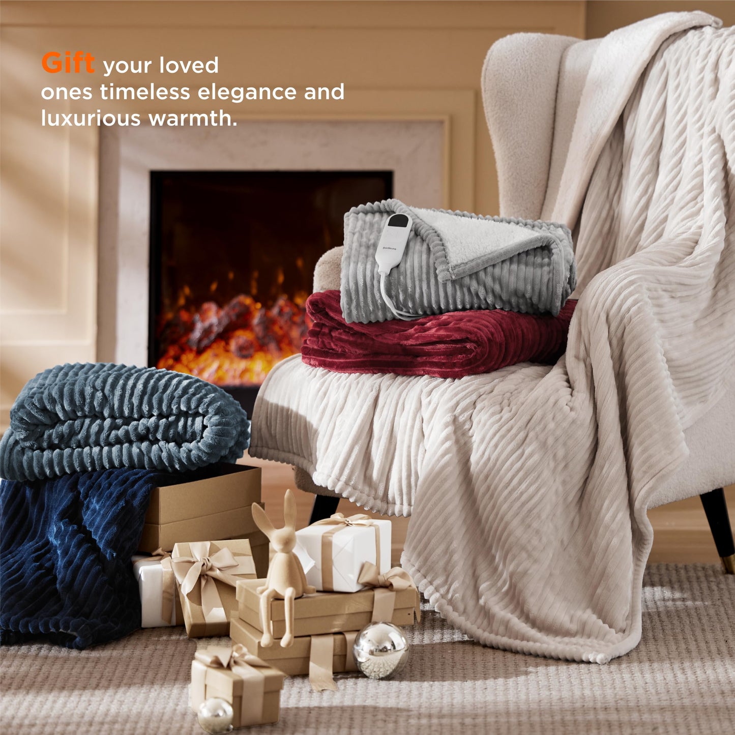 Bedsure GentleSoft Heated Blanket Throw - Soft Ribbed Flannel Electric Blanket, Heating with 6 Time Settings (Up to 10H), 6 Heat Settings & 8Hr Timer Auto Off, Gifts for Grandma (50x60 inches, Black)
