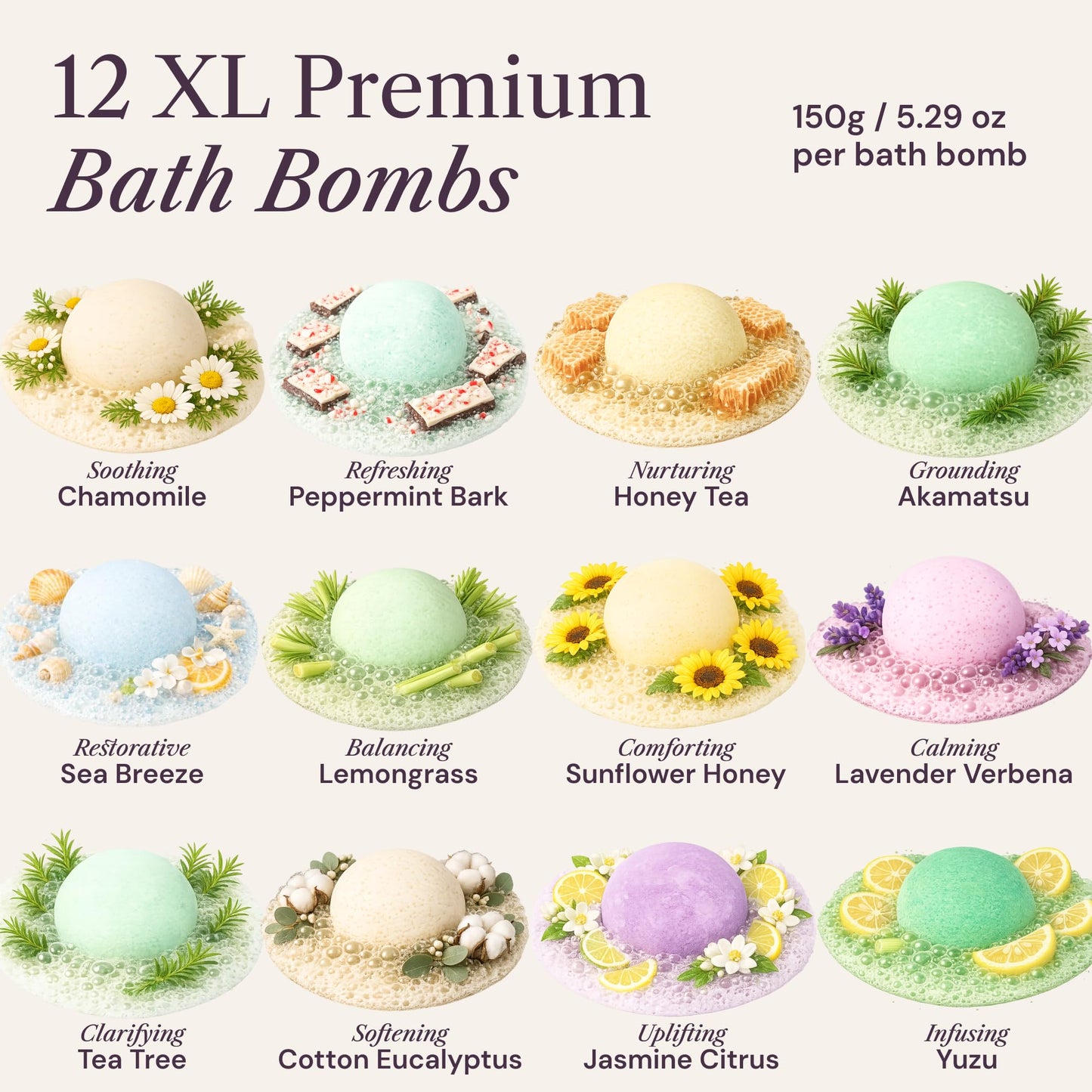 ADELEGOURDAIN Bath Bombs Set XL, Pack of 12 Pcs Gift Set for Women - 5.29oz Bath Bombs for a Soft Skin Feel, Spa Gift Set for Birthday, Girlfriend or Mothers Day, Gift Box Idea for Her, 150 gr Each