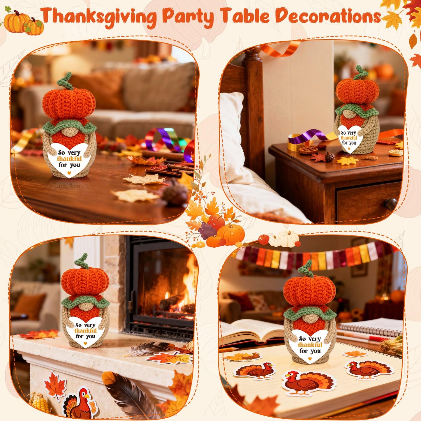 Thanksgiving Thank You Gifts for Mom Boss Lady Mentor Friend Hostess Teacher Appreciation, Handmade Crochet Pumpkin Gnome Fall Home Decor, Halloween Decorations for Women Men, Thanksgiving Table Decor