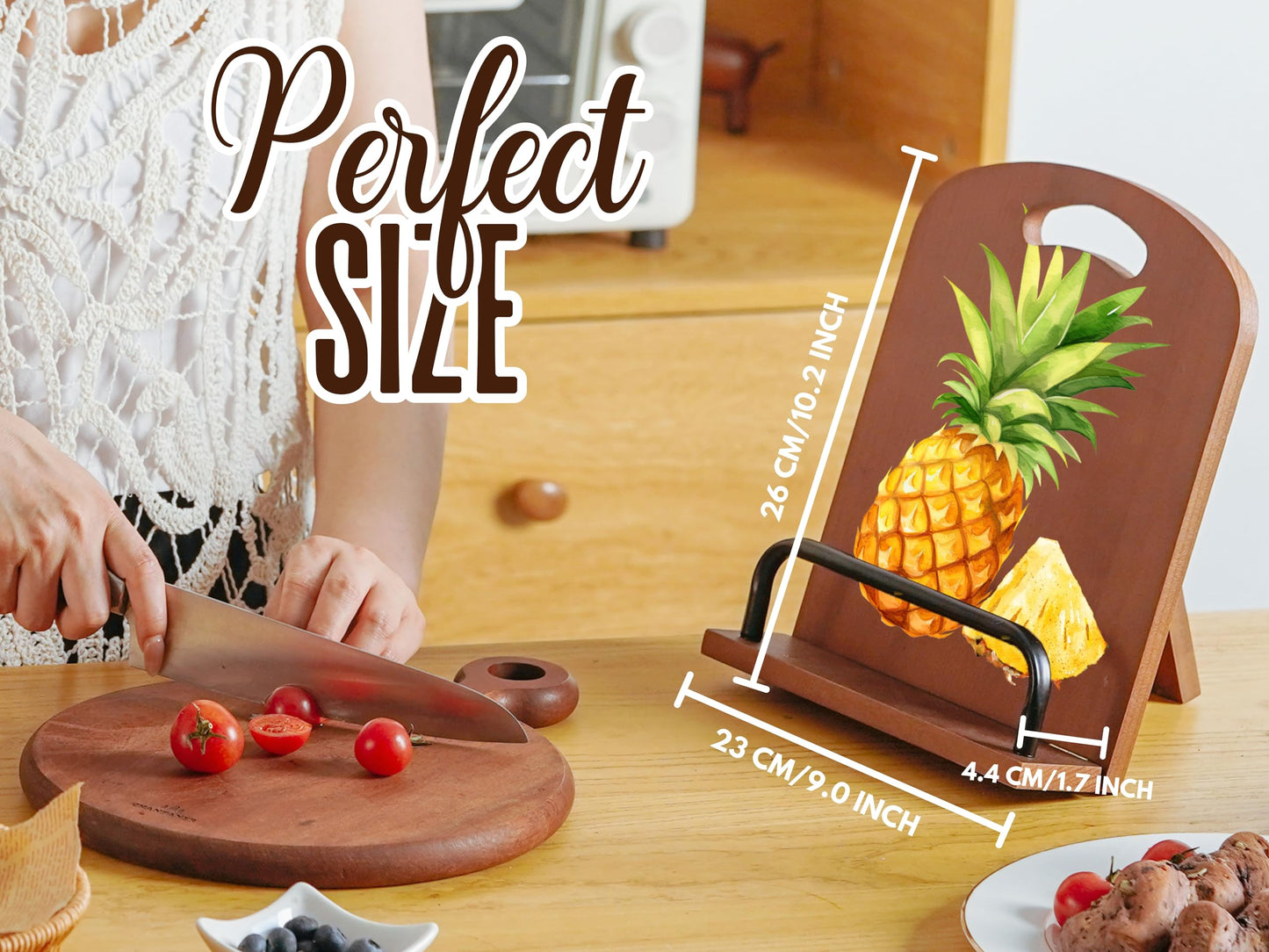 InnoBeta Pineapple Gifts for Women, Cookbook Stand for Kitchen Counter, Perfect Gifts for Pineapple Lovers on Birthday, Adjustable Tablet Recipe Book Holder, Unique Kitchen & Home Decor