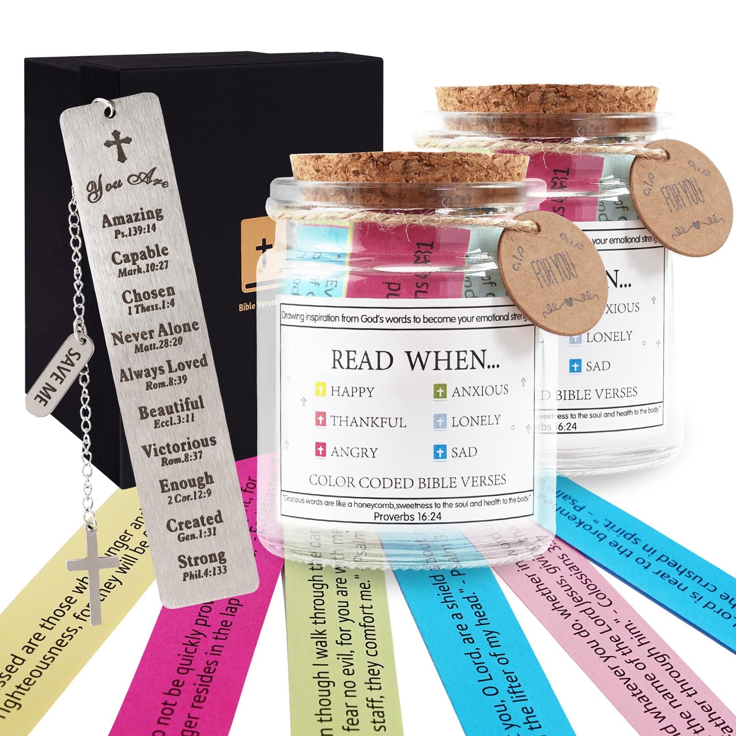 Bible Verse Jar, Bible Verses In a Jar, Christian Gifts for Women, Thanksgiving Gift, Religious Catholic Bible Verses Scripture Prayer Cards, Christmas Gift, Bible Accessories with Key Chain