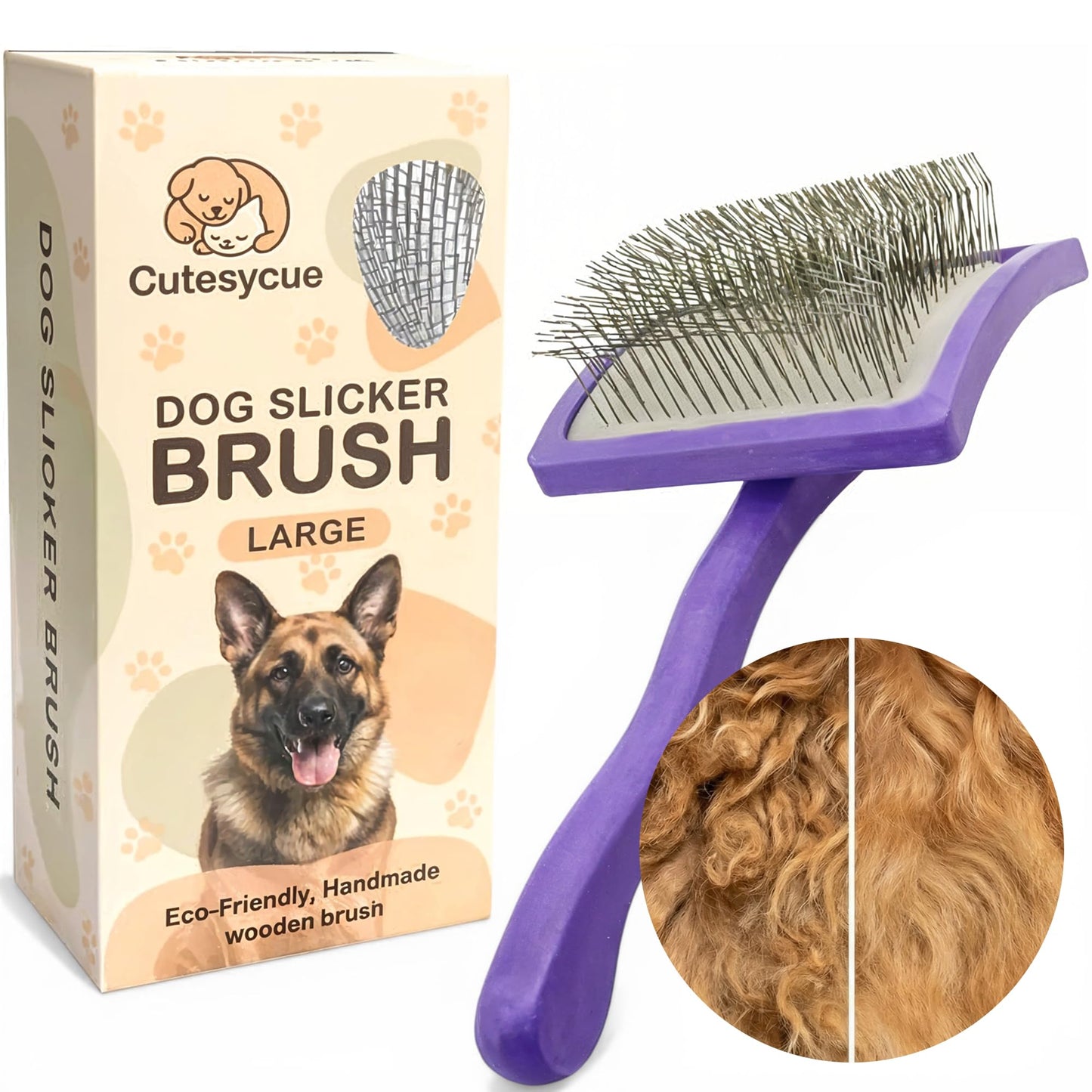 Dog Slicker Brush for Large Dogs – Gentle Long Bent Pins for Goldendoodles, Labradoodles & Poodles – Removes Tangles, Knots & Mats – Eco-Friendly Handmade Wood Brush, Groomer-Recommended Comfort Grip