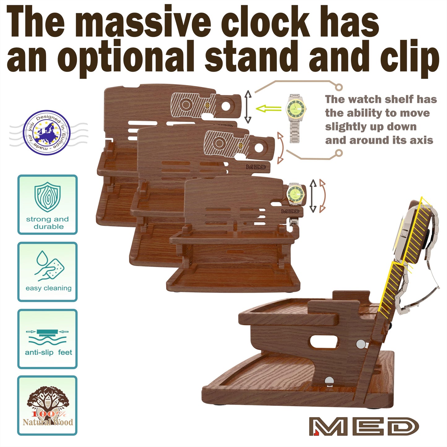 MED Wood Phone Docking Station for Men - Desk or Nightstand Organizer - Birthday Gifts for Husband, Dad - Anniversary Idea from Wife - Key Holder, Stand Wallet, Watch & Essentials (Dark Walnut)
