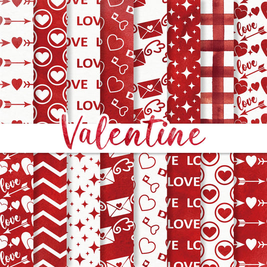 JarThenaAMCS 32 Sheets Valentine Pattern Paper Red White Love Heart Arrow Scrapbook Specialty Paper Double Sided Decorative Art Paper for DIY Crafts Supplies, 6 x 6 Inch