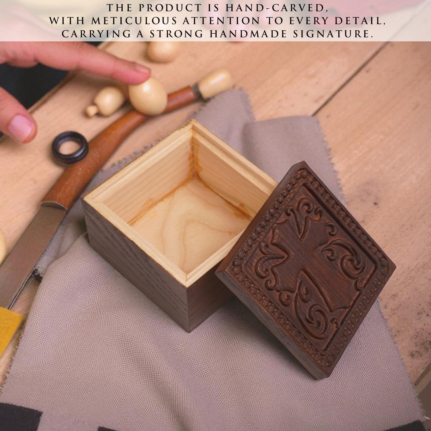 KATINAT Hand-Carved Wooden Cross Keepsake Box – Christian Prayer Box, Rosary Holder & Religious Jewelry Box, Catholic Gift for Women & Men, Baptism, Confirmation, Memorial & Sympathy Gift