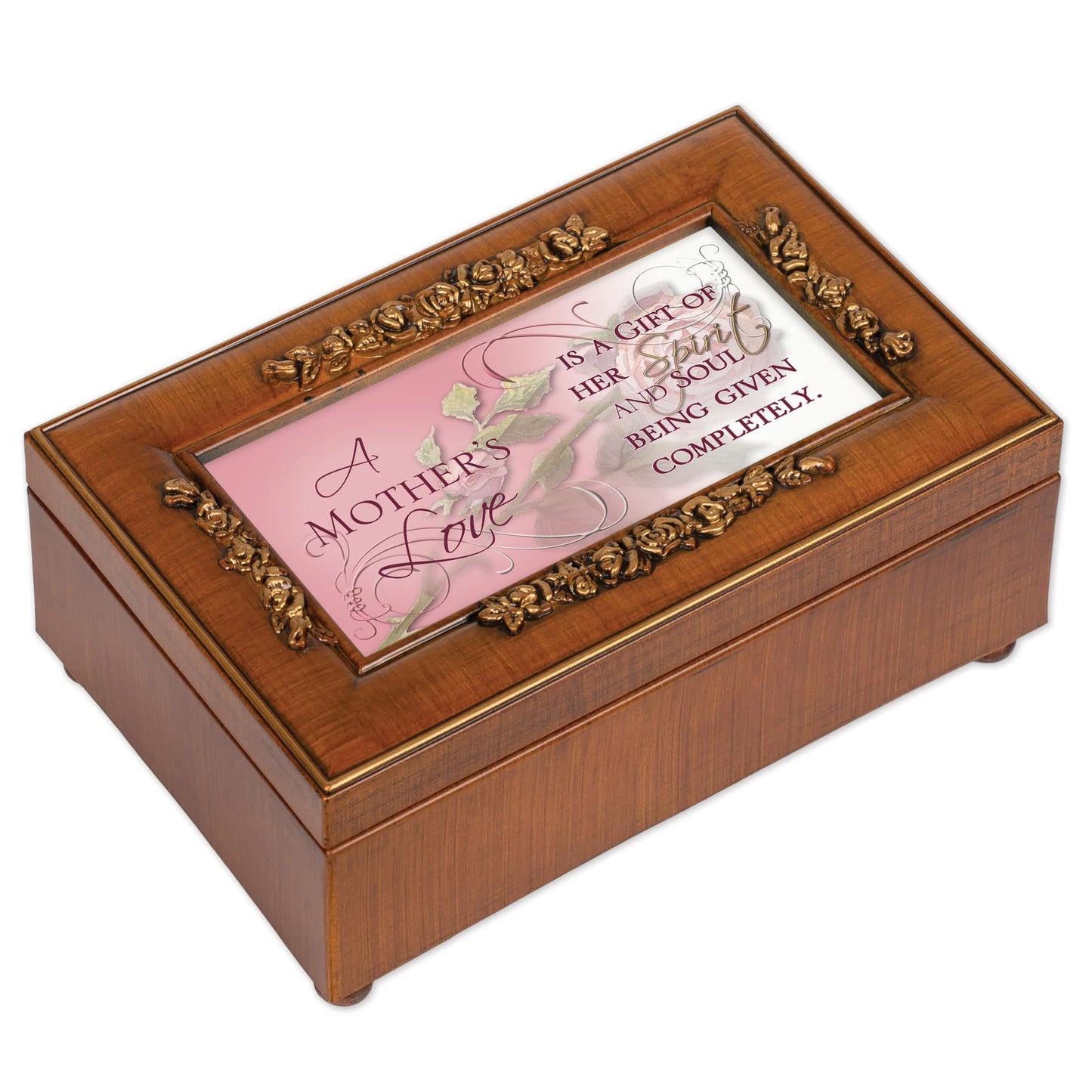 Cottage Garden Mother's Love Gift of Her Spirit Woodgrain Embossed Jewelry Music Box Plays Wonderful World