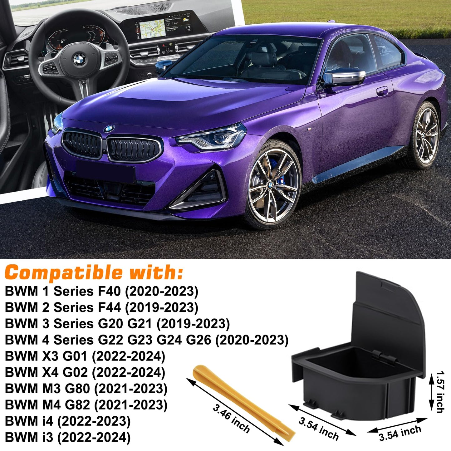 YAOBINID Center Console Organizer Compatible with BMW 1 2 3 4 Series X3 X4 F40 F44 G20 G21 G22 G23 G24 G26 G01 G02 M4 G82 M3 G80 i4 i3 LHD Modification ABS Hidden Storage Box