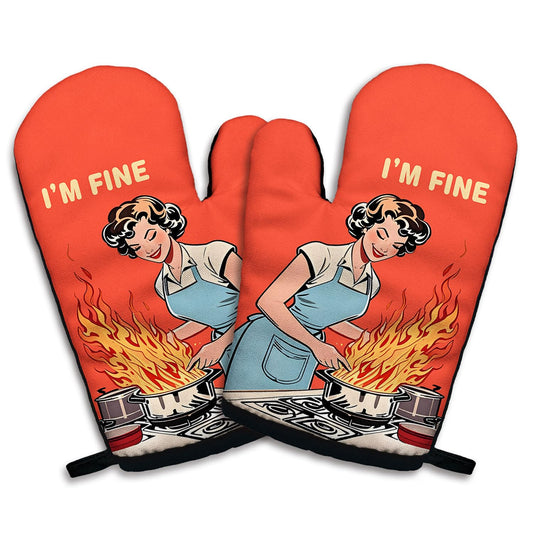 zcyhtqp, I am Fine, Funny Silicone Non-Slip Oven Mitts and Pot Holders Sets of 2, Multi Oven Mitt, Bake Lover Gift, Kitchen Gift for Women, Perfect for Kitchen,Cooking,Baking,Grilling