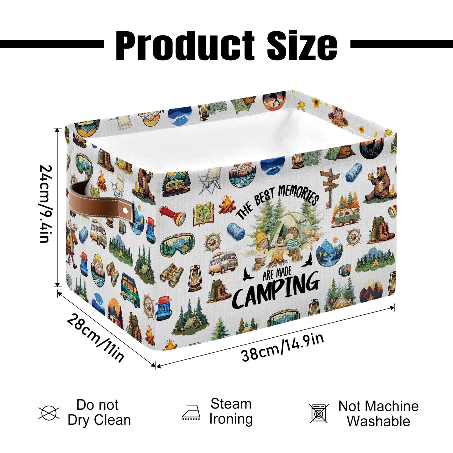 JOPJOLIW Camping Rectangle Storage Basket - Camping Themed Collapsible Storage Baskets with Handles - Camp out in the Wild Storages Bin for Kids Clothes, Gifts, Books, Toys