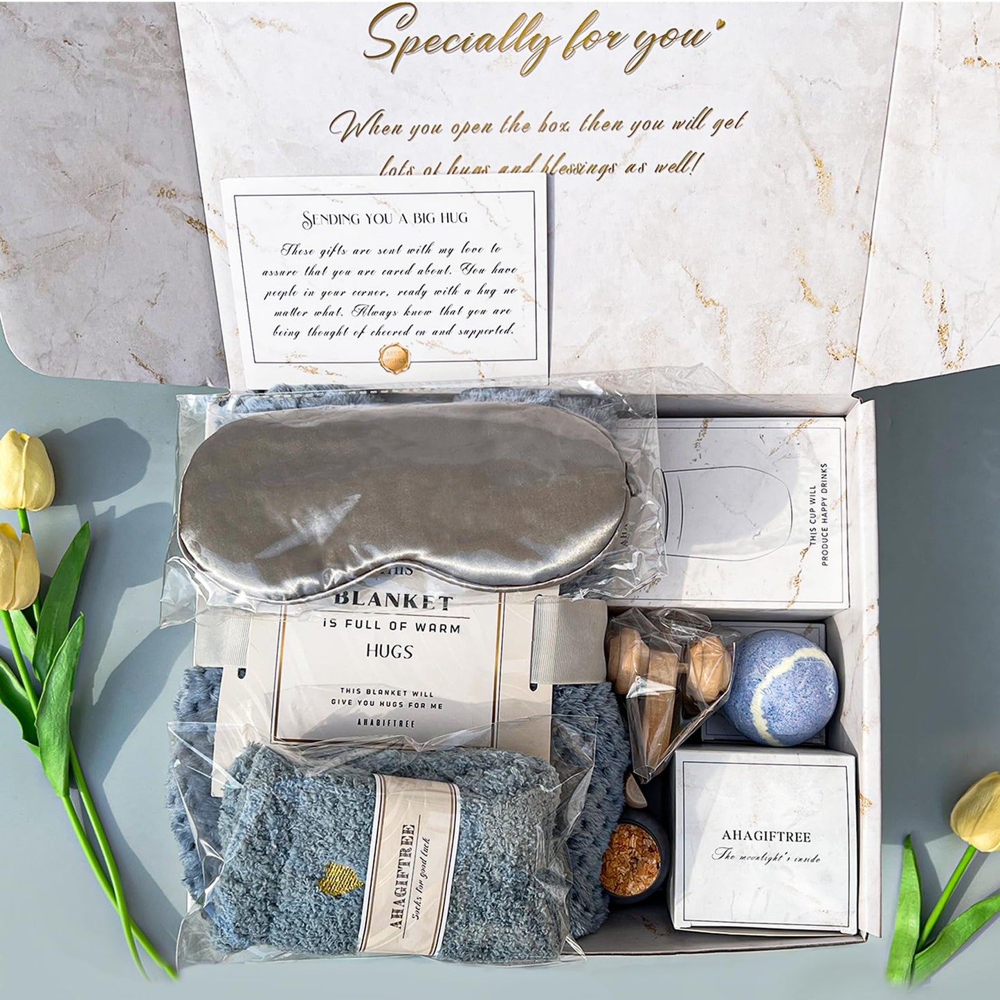 AHAGIFTREE Gift Baskets for Women,11PC Care Package,Think of You, Mother's Day,surgery recovery gifts for women,Get Well Soon After Surgery,Birthday Gifts,Thank You,Sympathy Gift Baskets
