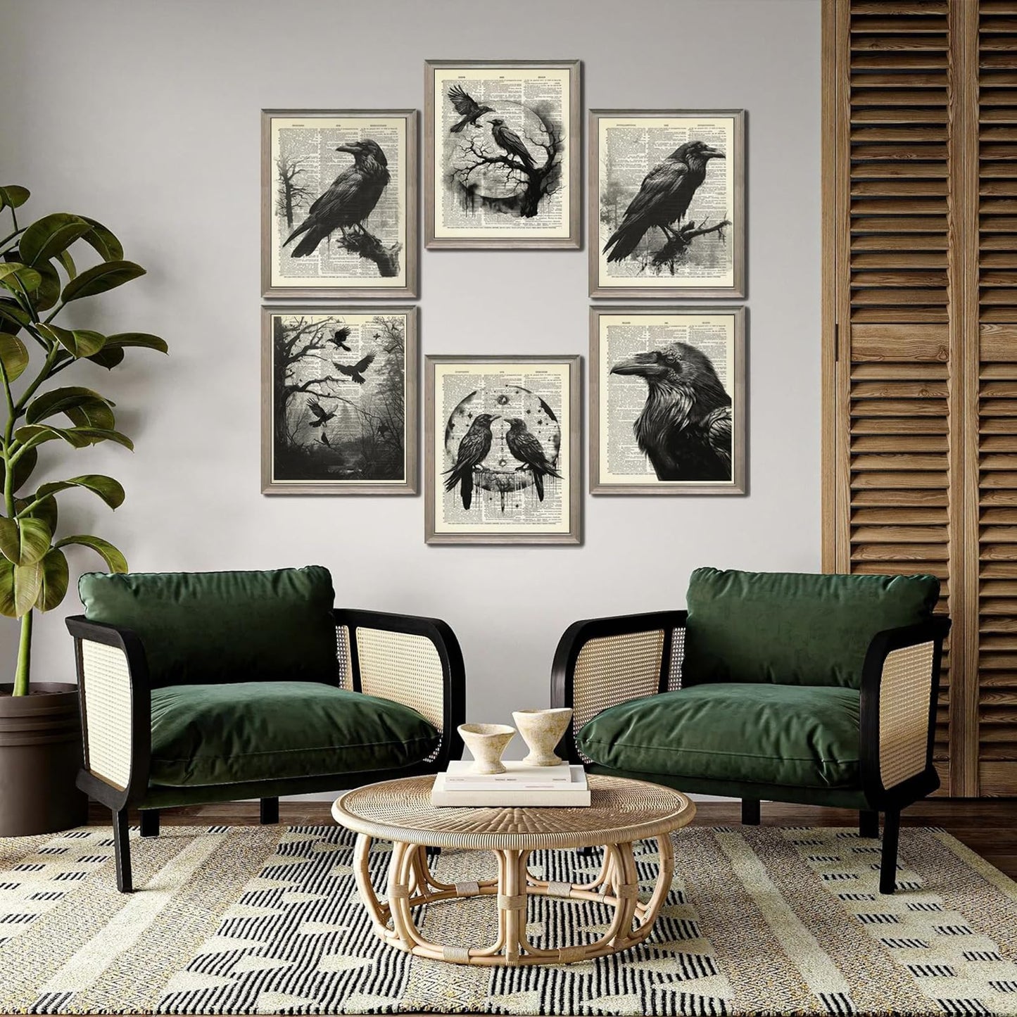 6Pcs Black Raven Wall Art Dark Academia Wall Decor Pictures Victorian Gothic Crow Canvas Posters Prints for Living Room Bedroom Decoration Unframed (8x10in)