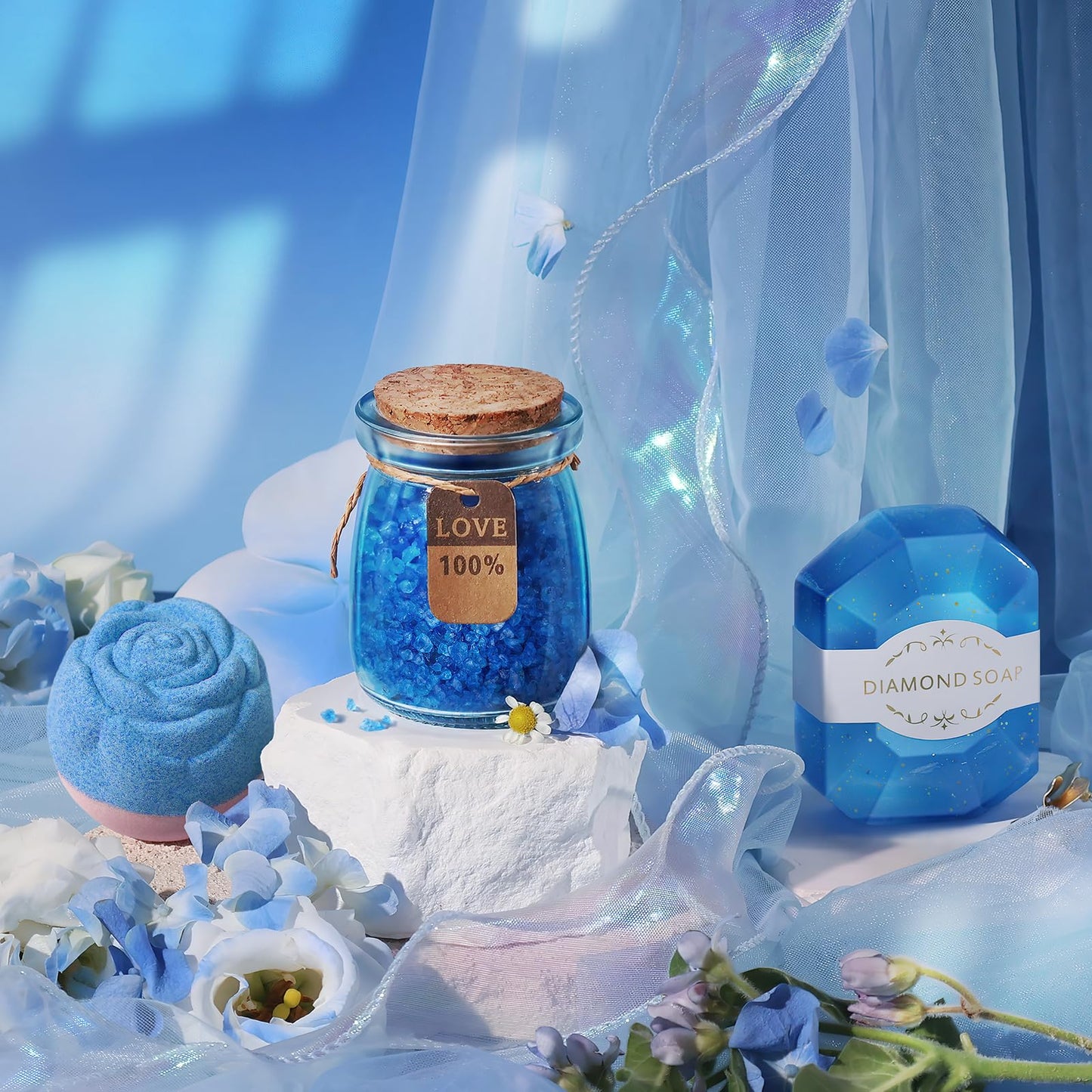 Gifts for Women, Mothers Day Gifts for Mom Sister Girlfriend Grandma Bestie Daughter Her Teacher Appreciation Graduation Gift, Self Care Spa Baskets Set Blue