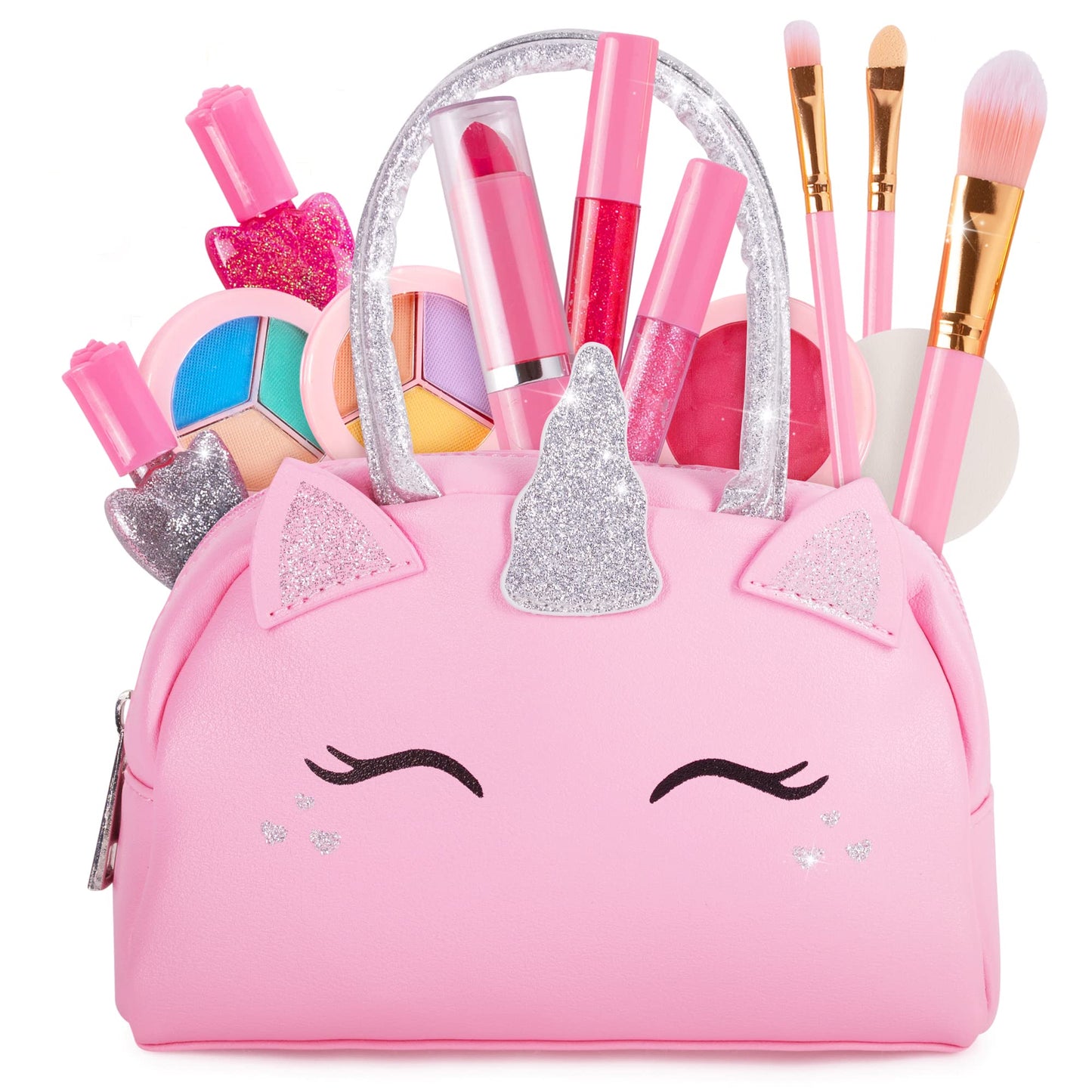 Kids Real Makeup Kit with Pink Unicorn Purse, Non Toxic Washable Make Up Set - Unicorn Toys for Girls Age 4-6, 5 Year Old Girl Birthday Gift Ideas, Toddler Little Girl Gifts 3 4 5 6 7 8 9 10 Years Old
