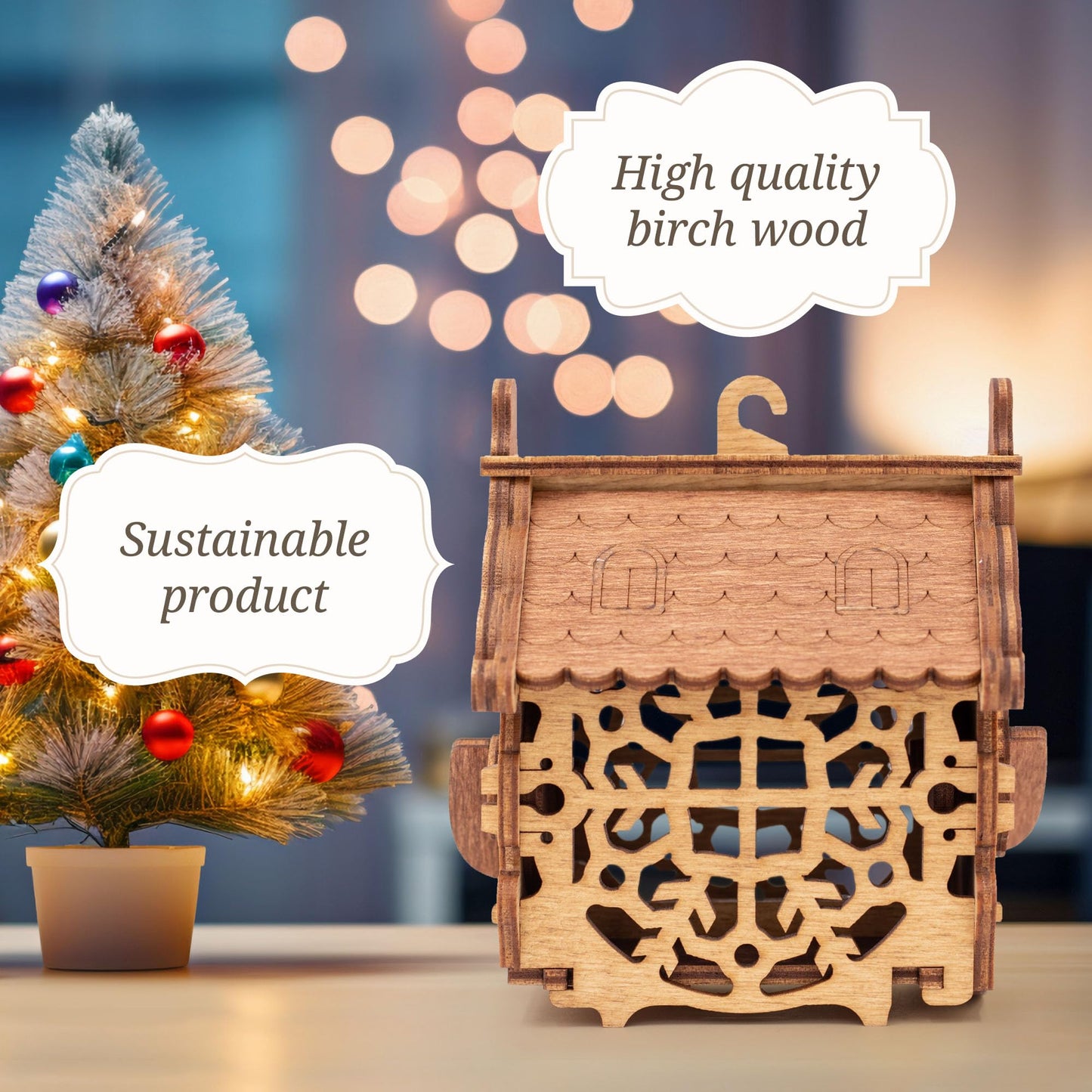 iDventure Happy New Year Treasure Box - Wooden 3D Puzzle with a Secret - Christmas Decoration Tree Toy - Cryptex - Gift Money Box for Cash - Escape Room Game