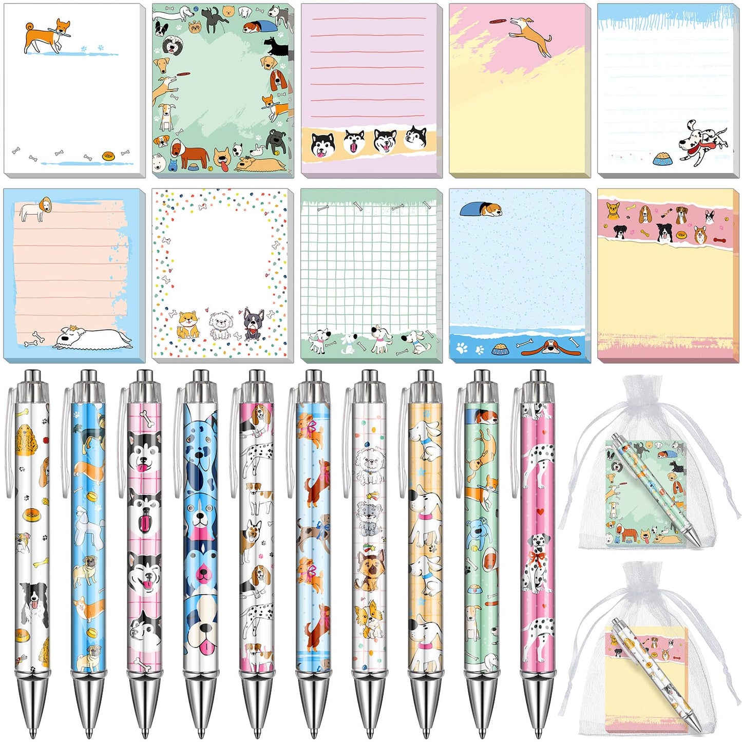 Moinchore 90 Pcs Employee Appreciation Gifts Set 30 Pcs Inspirational Sticky Notes 30 Motivational Ballpoint Pens 30 Mesh Bags Thank You Christian Gifts for Nurse Teacher Coworker(Dog)