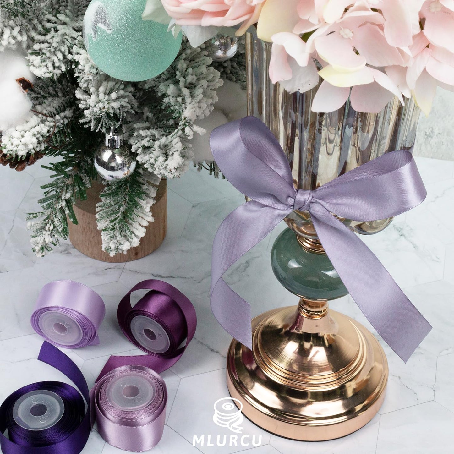 Purple Ribbon 1 Inch Lavender, Lilac, Amethyst, Dark Purple Double Faced Satin Ribbon for Flower Bouquet, Gift Wrapping, Wedding Invitation, Bows, Crafts, Gift Bags - 30Yards